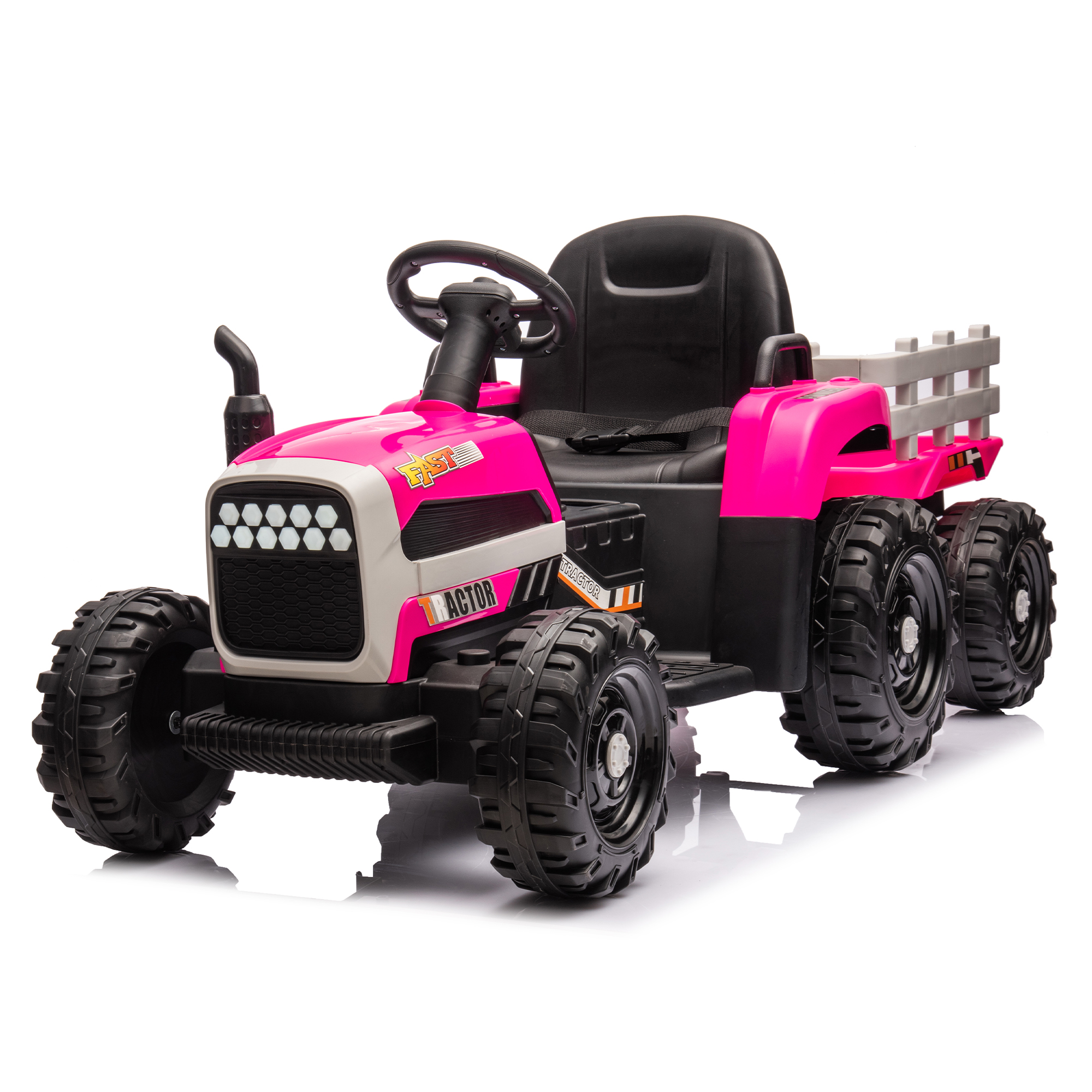 Ride on Tractor2.0 with Trailer,24V Battery Powered Electric Tractor Toy, 200w*2motor 1.86-4.97MPH/Remote Control,electric car for kids,Three speed adjustable,USB,MP3 ,Bluetooth,LED light, safety belt