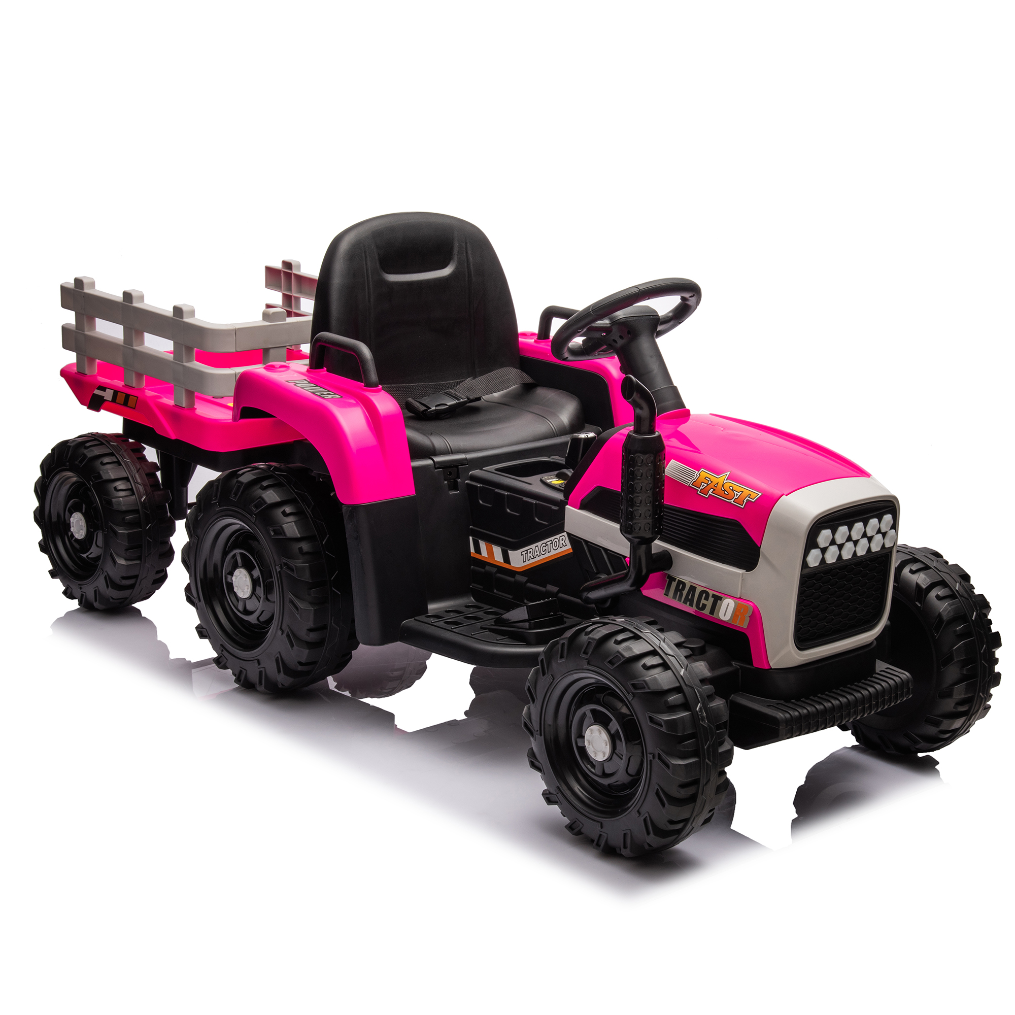 Ride on Tractor2.0 with Trailer,24V Battery Powered Electric Tractor Toy, 200w*2motor 1.86-4.97MPH/Remote Control,electric car for kids,Three speed adjustable,USB,MP3 ,Bluetooth,LED light, safety belt