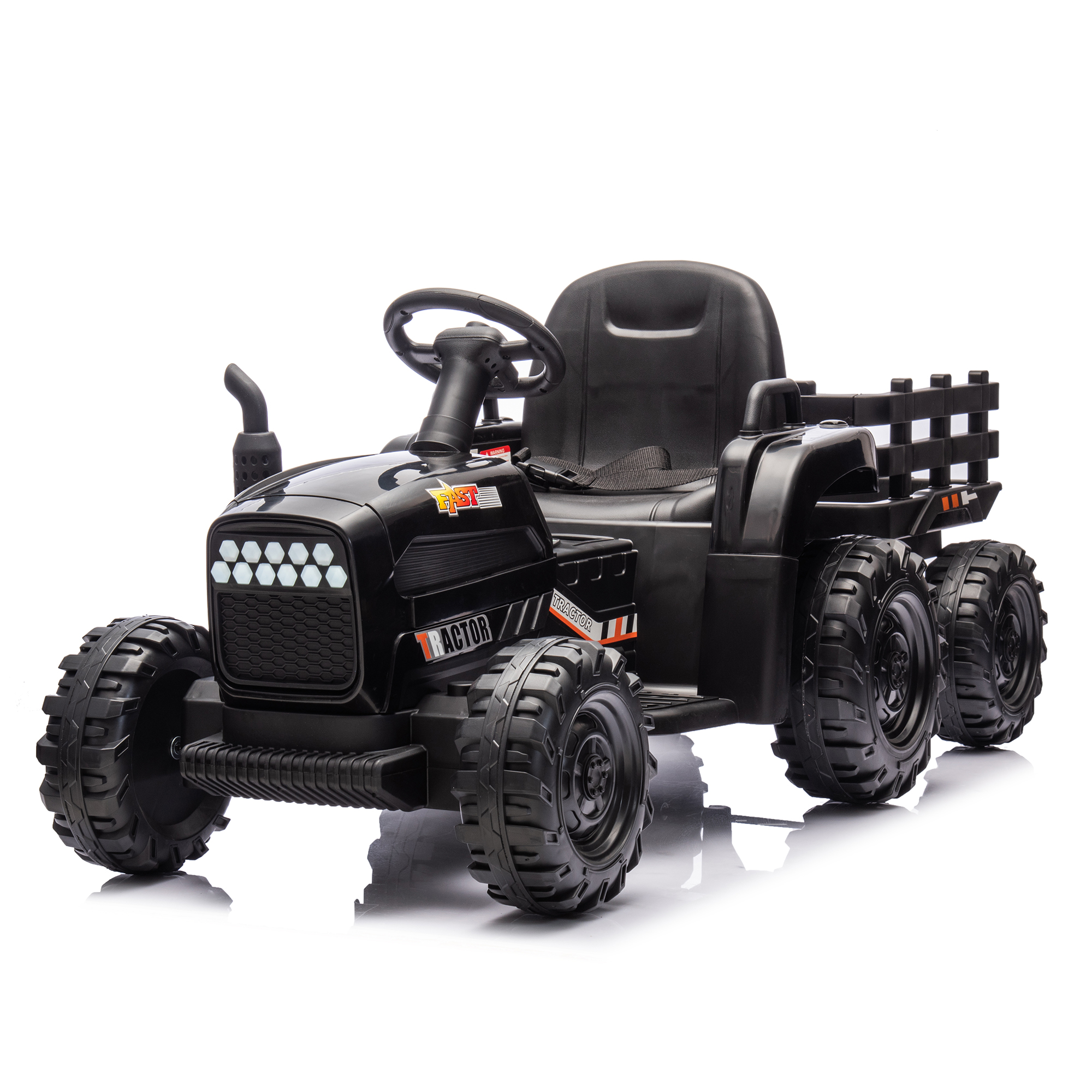 Ride on Tractor2.0 with Trailer,24V Battery Powered Electric Tractor Toy, 200w*2motor 1.86-4.97MPH/Remote Control,electric car for kids,Three speed adjustable,USB,MP3 ,Bluetooth,LED light, safety belt