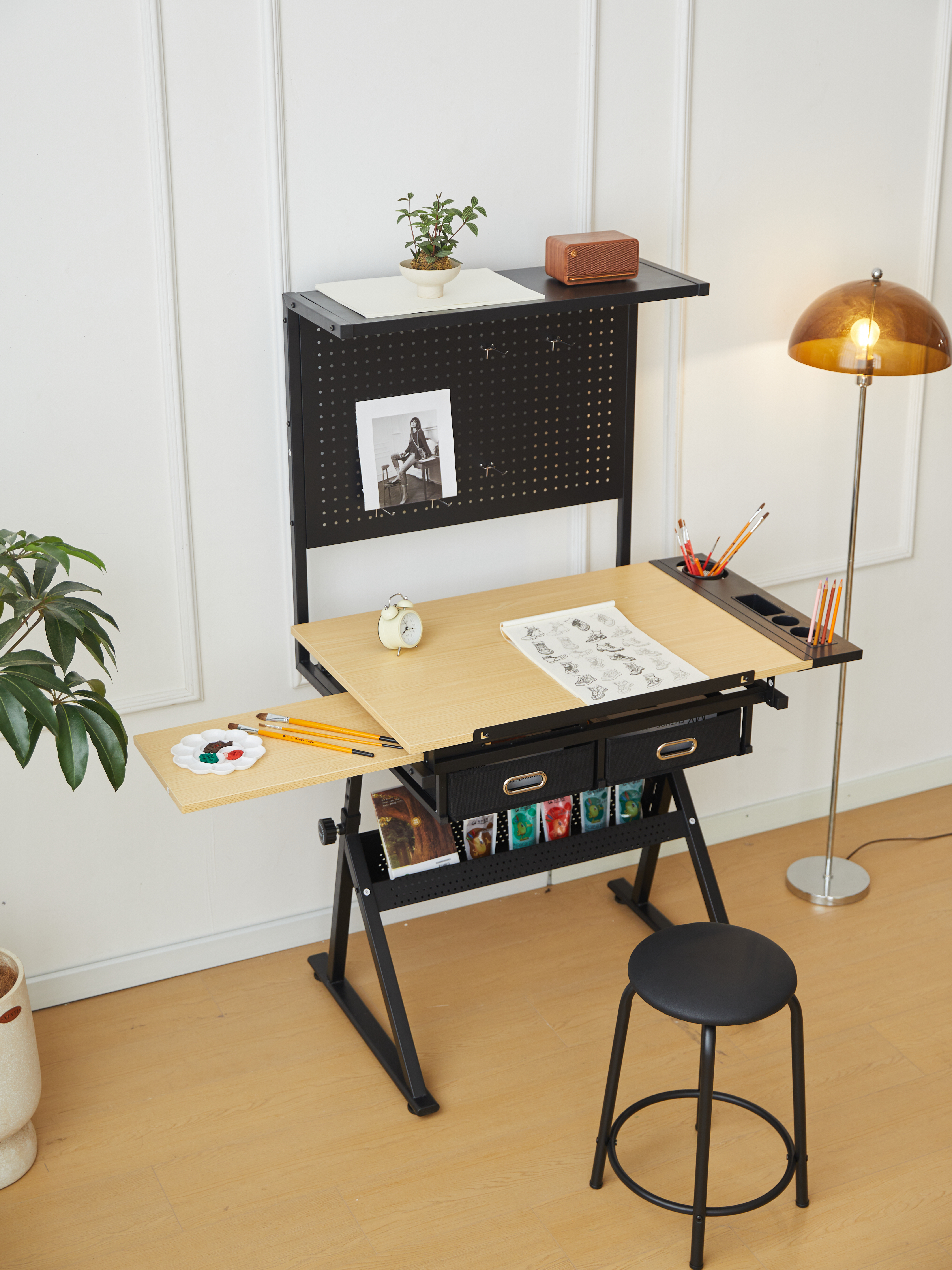 drafting table with  Metal perforated board pannel