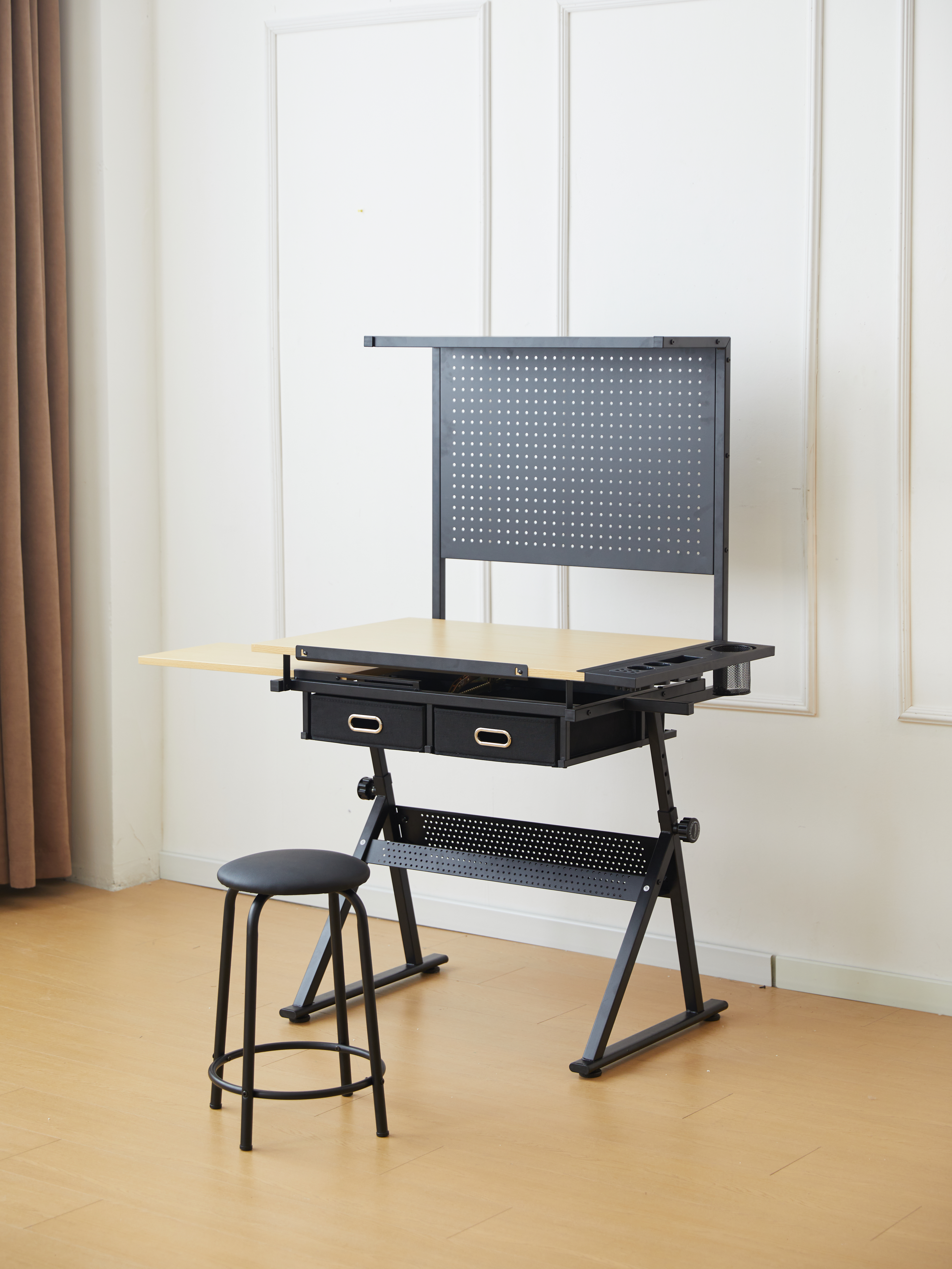 drafting table with  Metal perforated board pannel