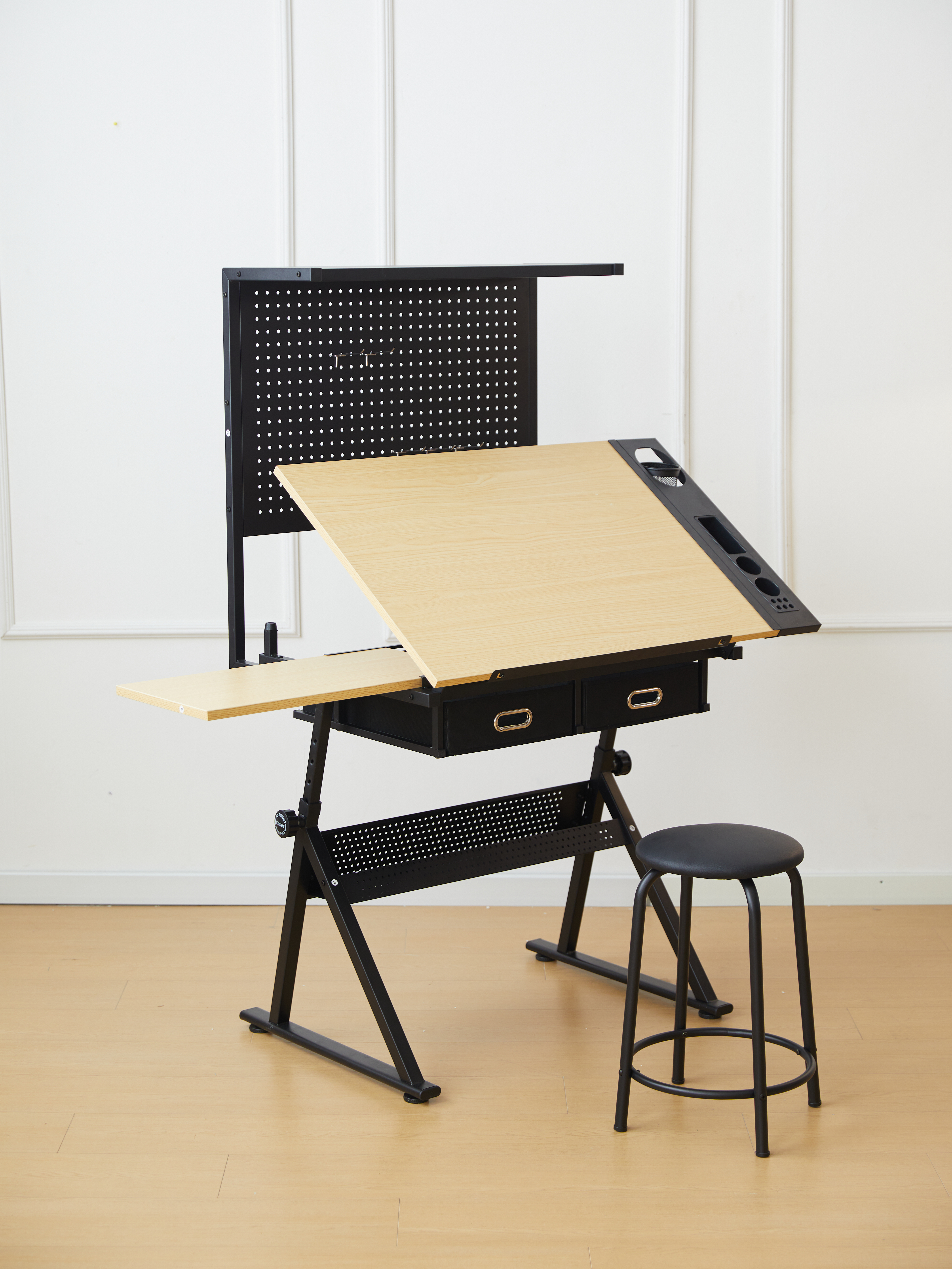 drafting table with  Metal perforated board pannel