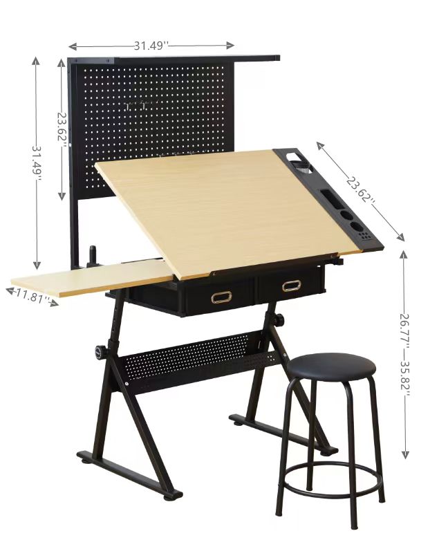 drafting table with  Metal perforated board pannel