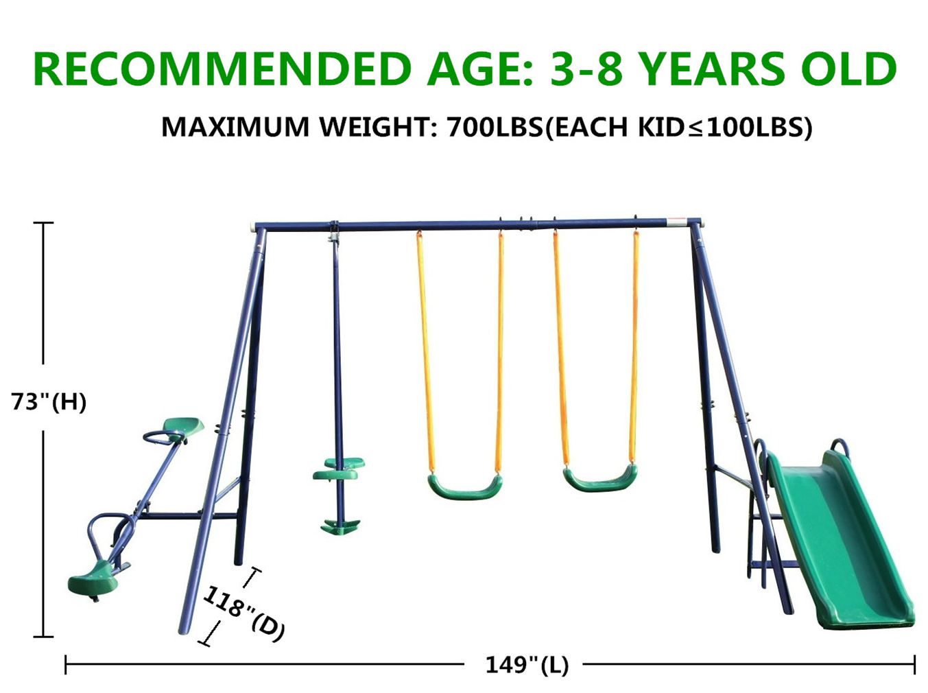 Metal Swing Set w/ Slide