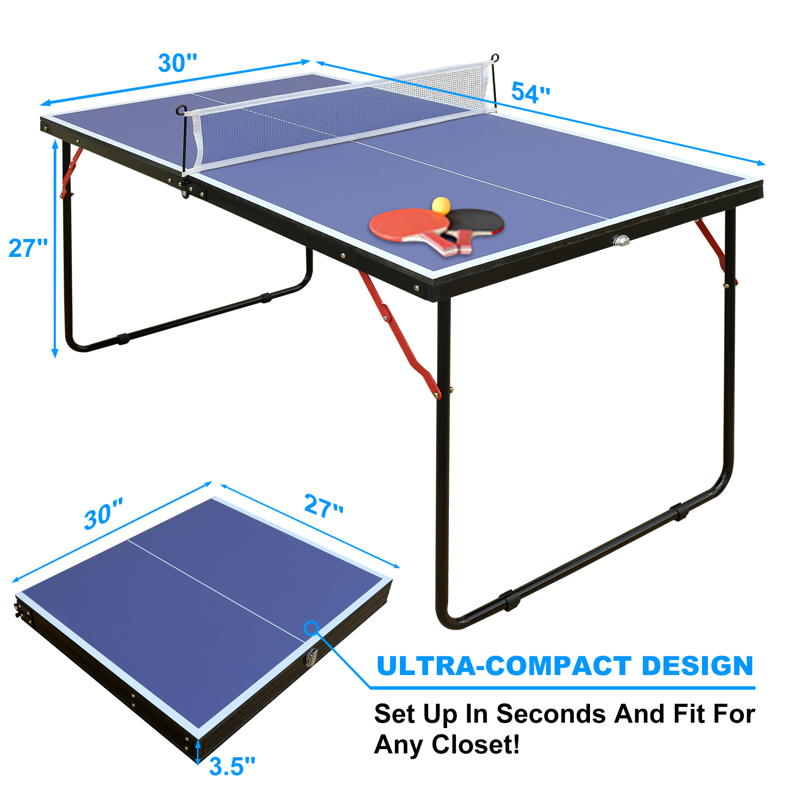 Table Tennis Table Foldable & Portable Ping Pong Table Set with Net and 2 Ping Pong Paddles for Indoor Outdoor Game