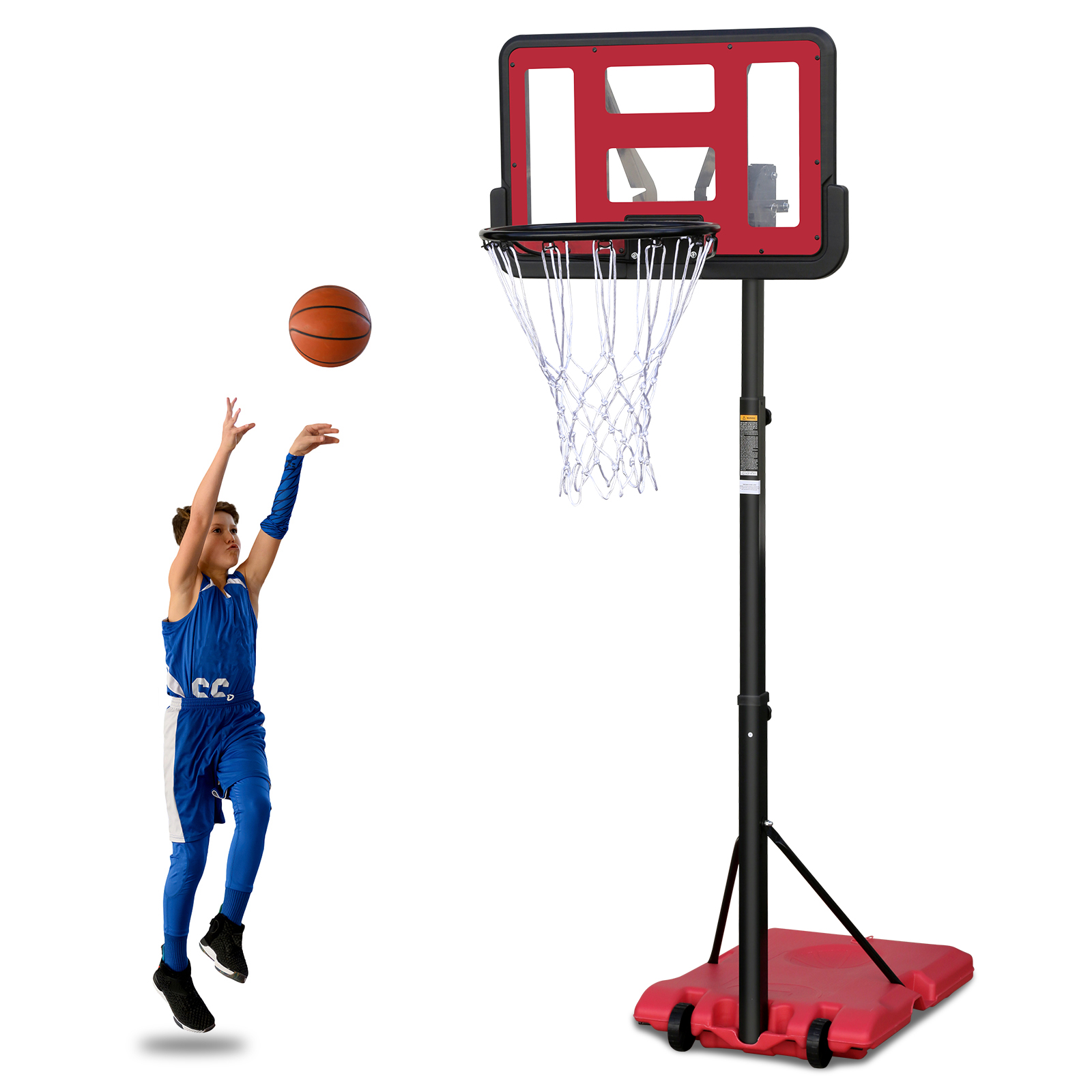 Use for Outdoor Height Adjustable 4.8 to 7.7ft Basketball Hoop 44 Inch Backboard Portable Basketball Goal System with Stable Base and Wheels