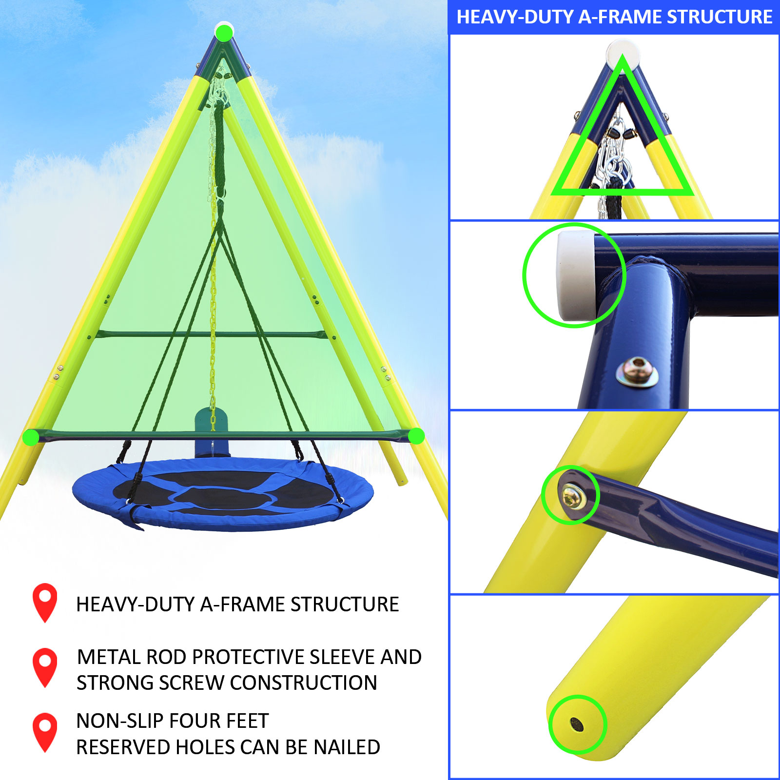 Indoor/Outdoor Metal Swing Set with Safety Belt for Backyard