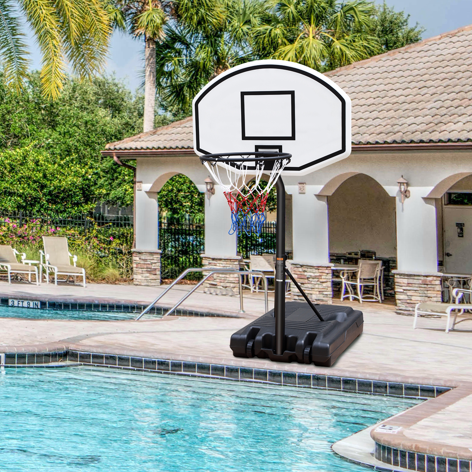 Portable Poolside Basketball Hoop Swimming Pool 3.1ft to 4.7ft Height-Adjustable Basketball System Goal Stand for Kids