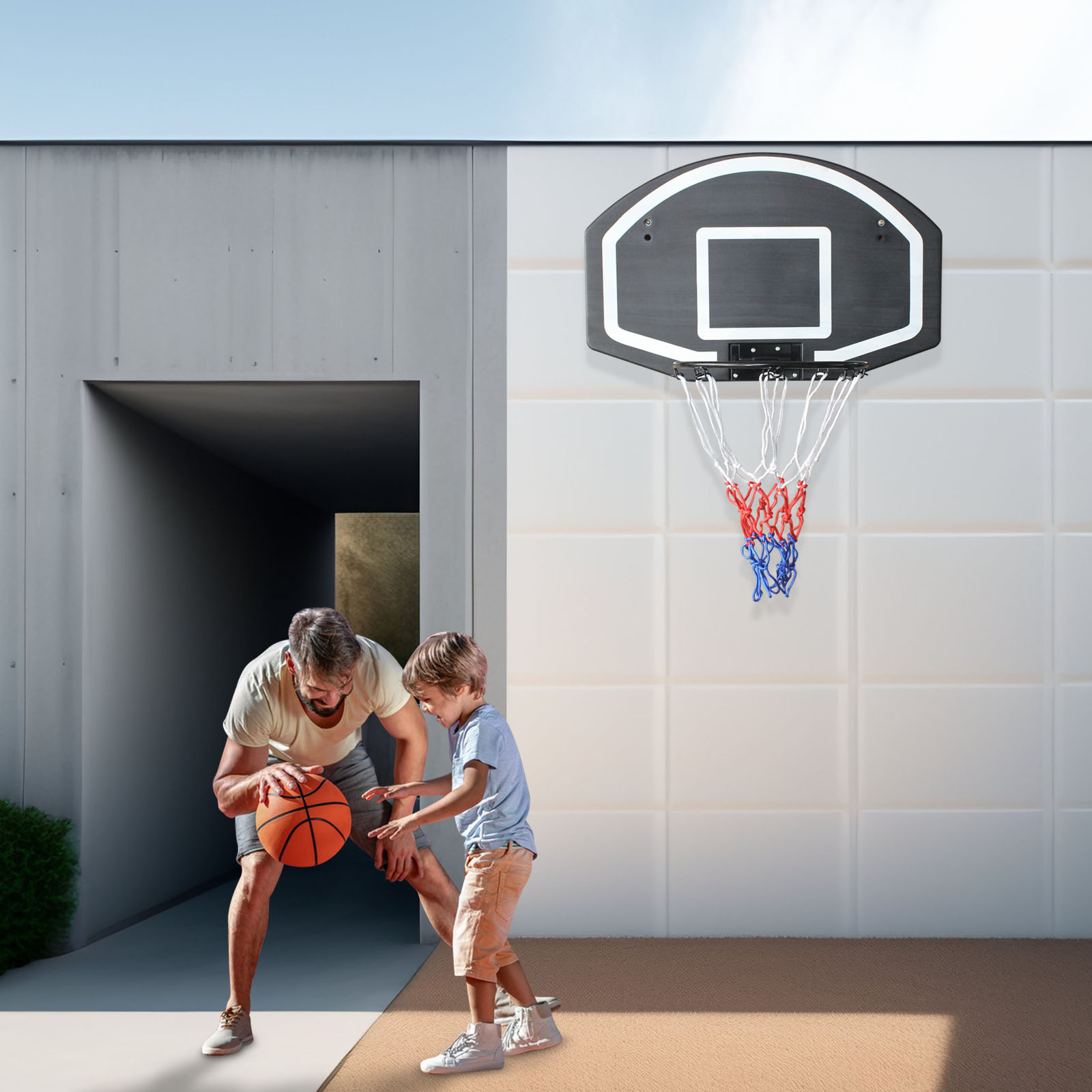 Wall-mounted basketball hoop, 28.5 x 18 inches shatterproof back, folding hoop, durable hoop and all-weather mesh for indoor and outdoor use