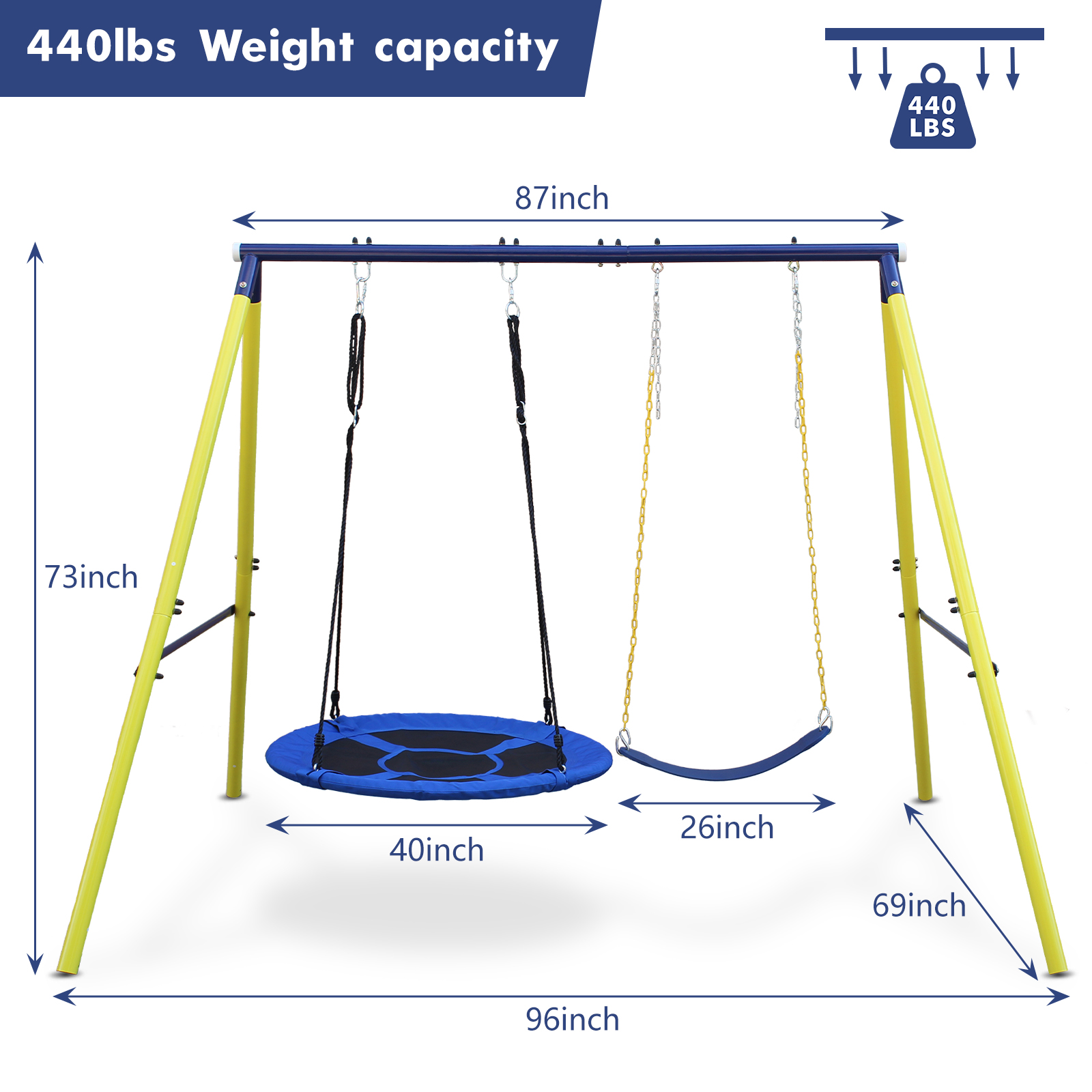 Indoor/Outdoor Metal Swing Set with Safety Belt for Backyard