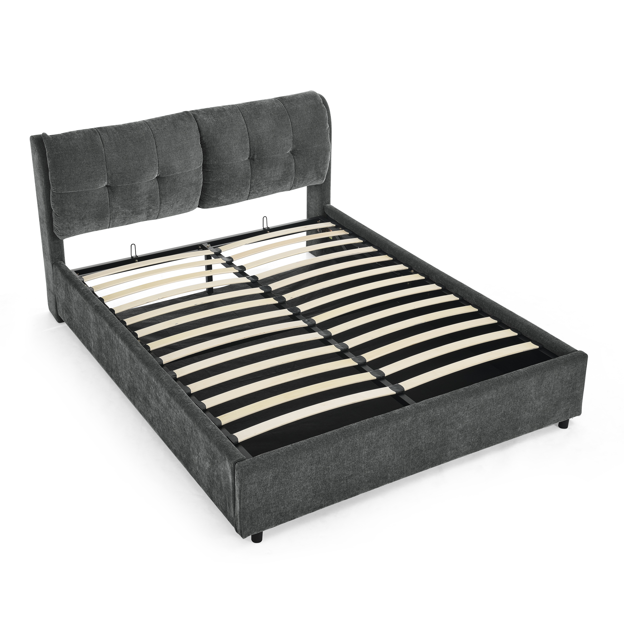 Queen Size Storage Upholstered Hydraulic Platform Bed with Integrated Headboard, Chenille Fabric, Gray