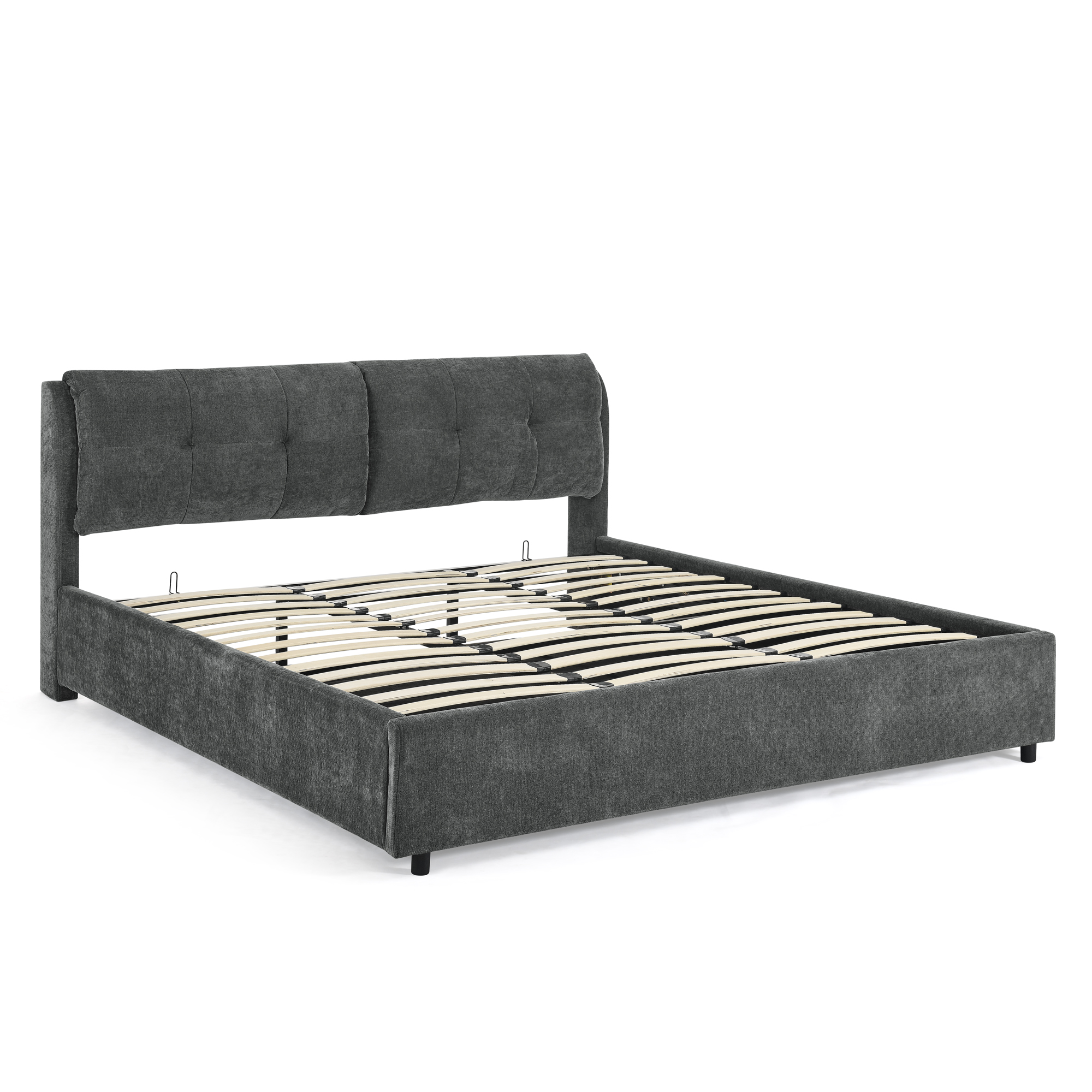 King Size Storage Upholstered Hydraulic Platform Bed with Integrated Headboard, Chenille Fabric, Gray