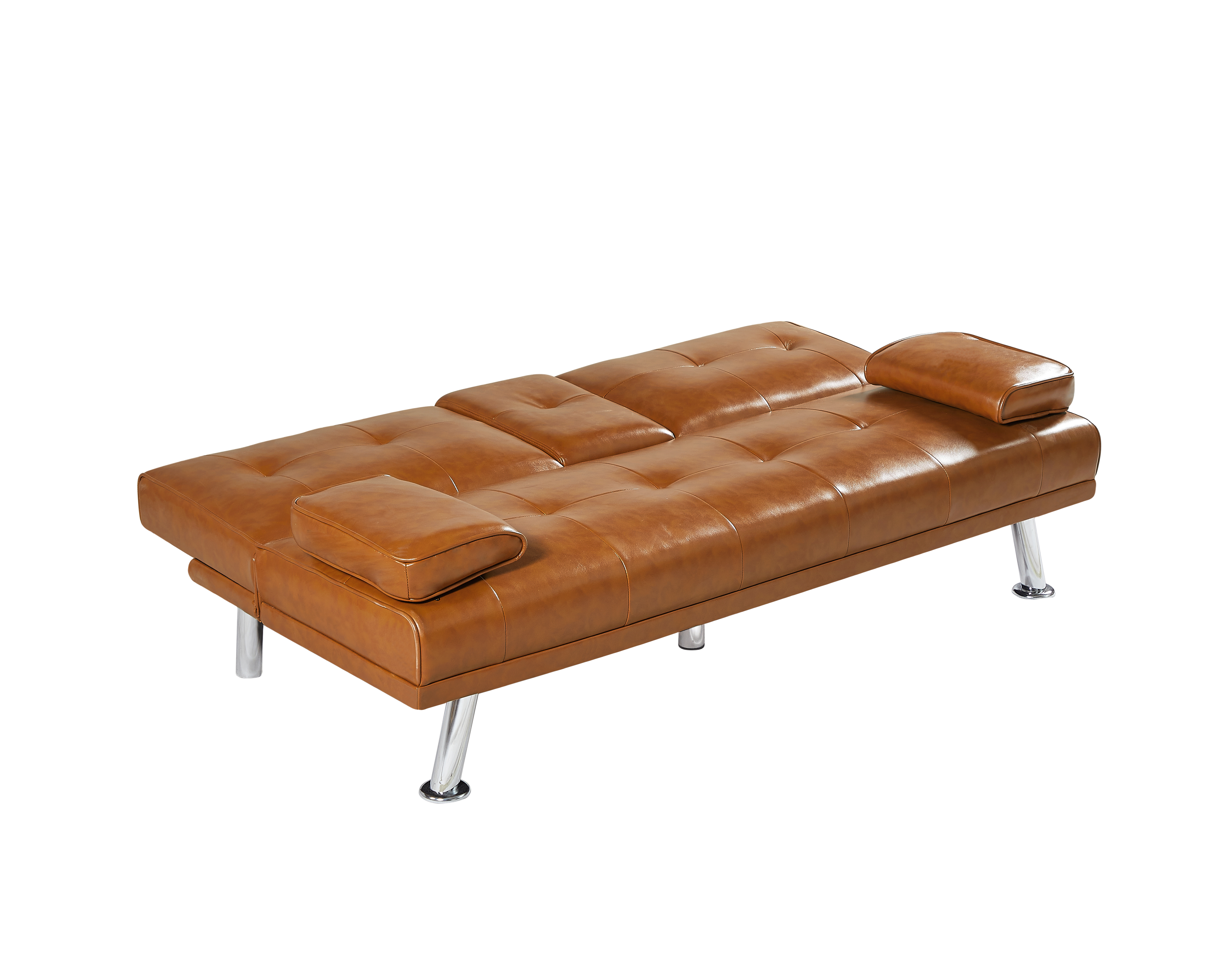 TAN FOLDABLE SOFA BED WITH CUP HOLDER