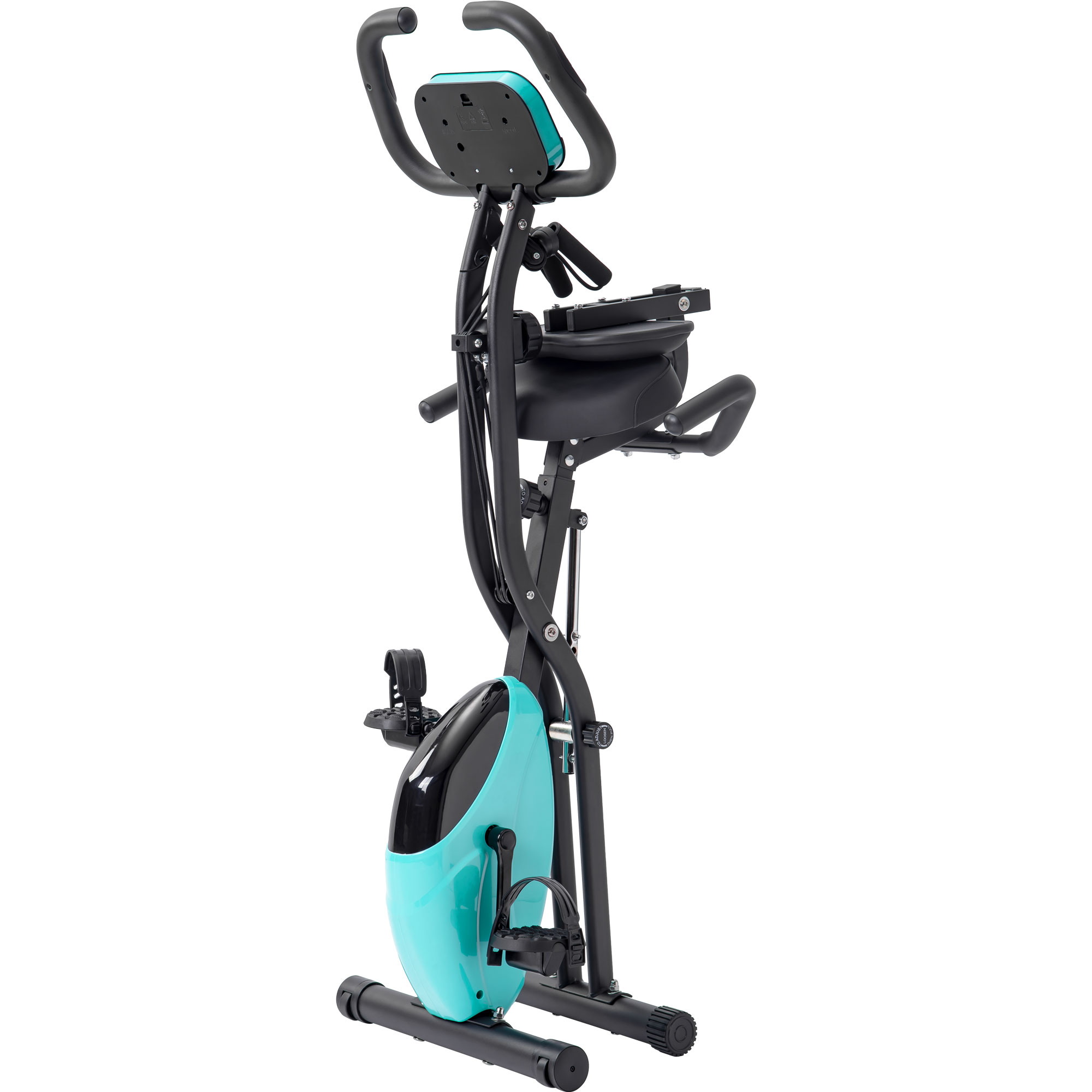 Folding Exercise Bike, Fitness Upright and Recumbent X-Bike with 10-Level Adjustable Resistance, Arm Bands and Backrest