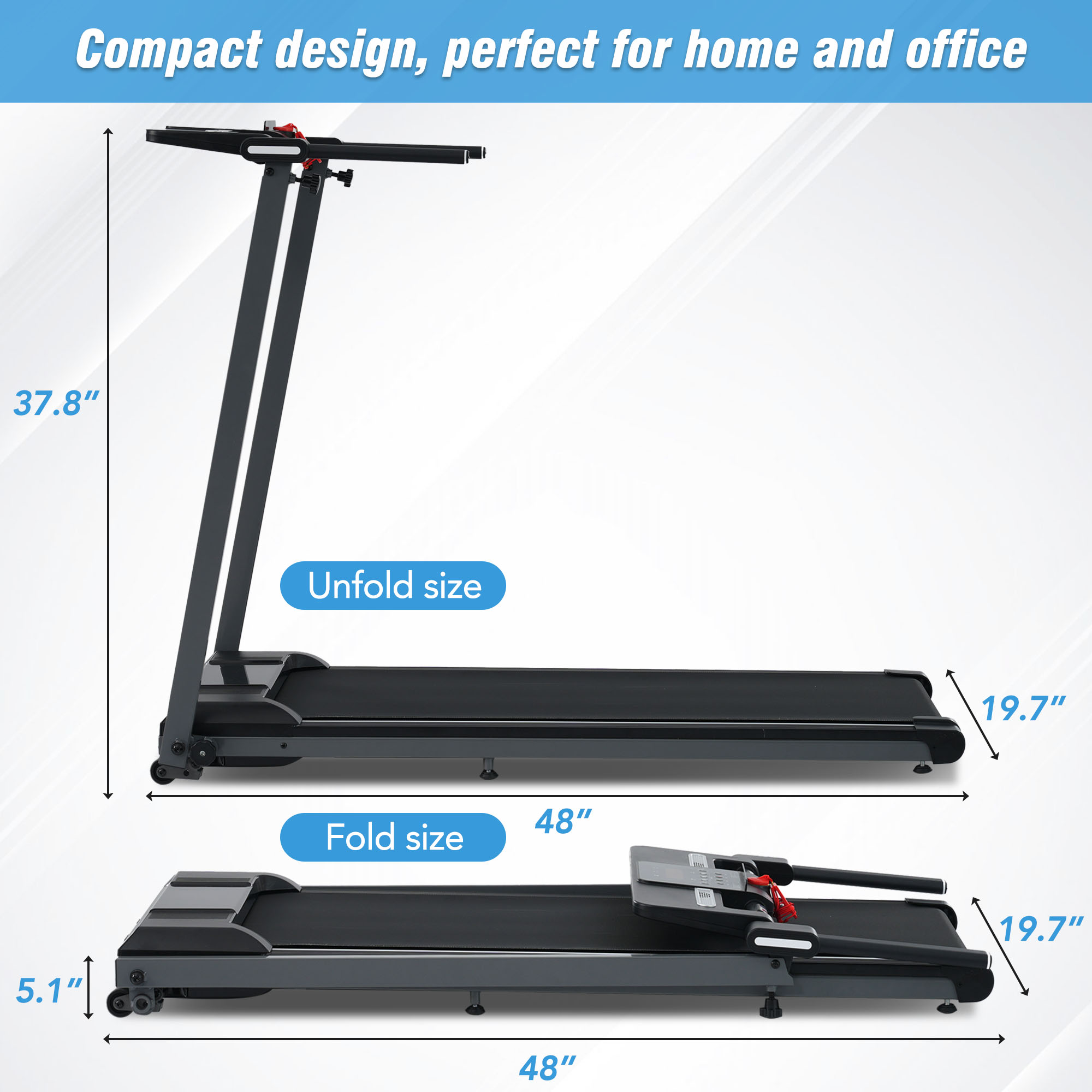 NEW Folding Treadmills Walking Pad Treadmill for Home Office -2.5HP Walking Treadmill With Incline 0.5-7.5MPH 265LBS Capacity Treadmill for Walking Running