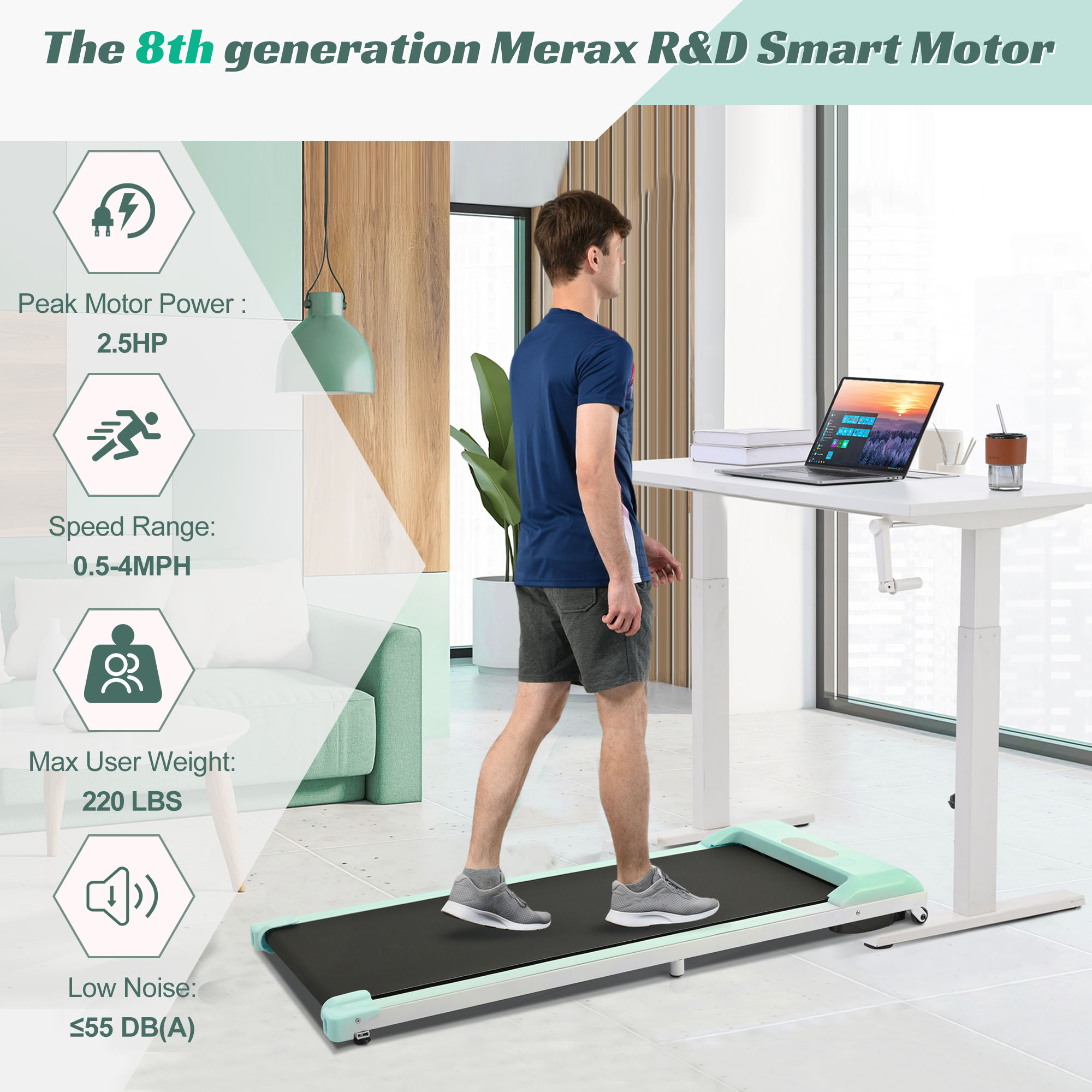 2 in 1 Under Desk Electric Treadmill 2.5HP, Remote Control, Display, Walking Jogging Running Machine Fitness Equipment for Home Gym Office