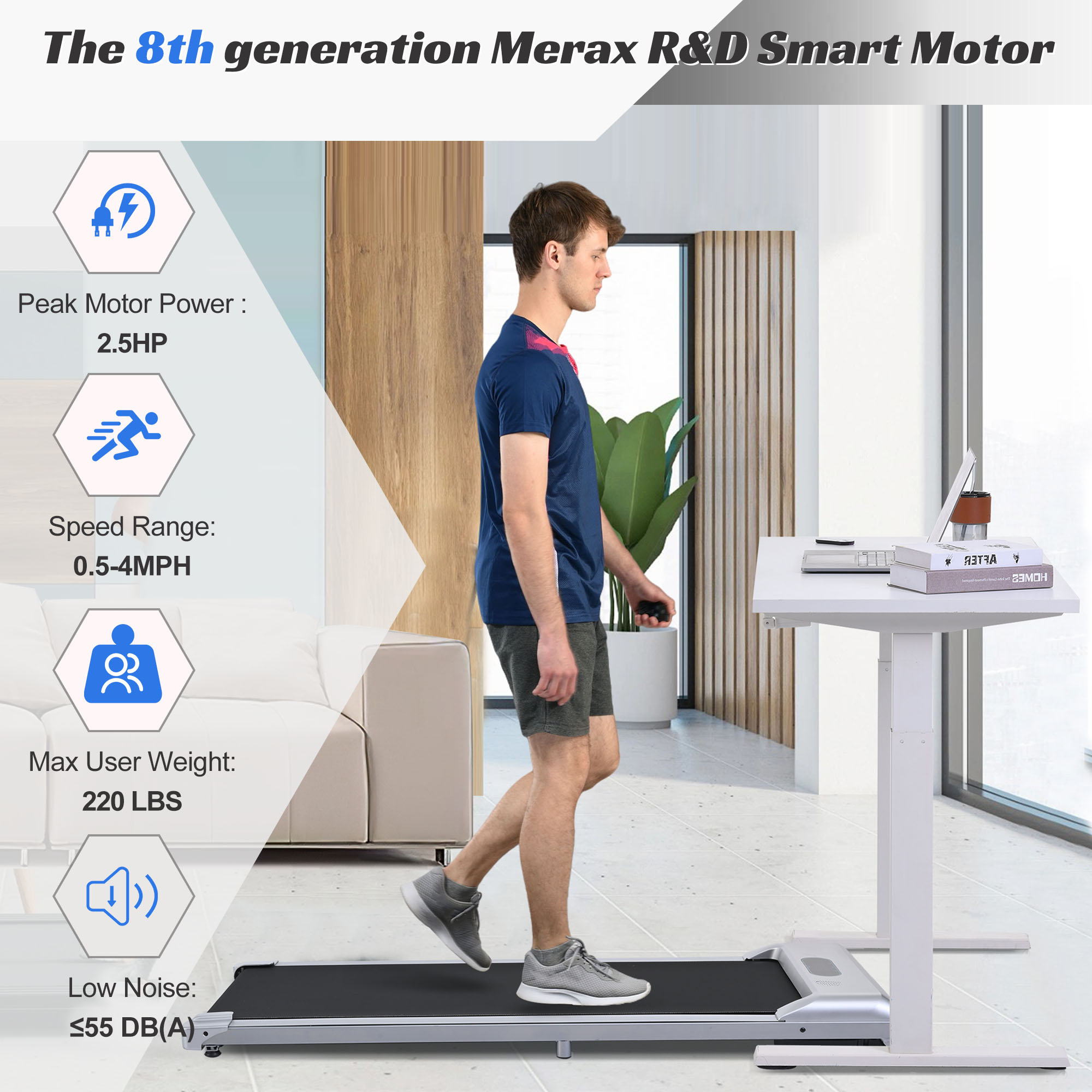 2 in 1 Under Desk Electric Treadmill 2.5HP, Remote Control, Display, Walking Jogging Running Machine Fitness Equipment for Home Gym Office