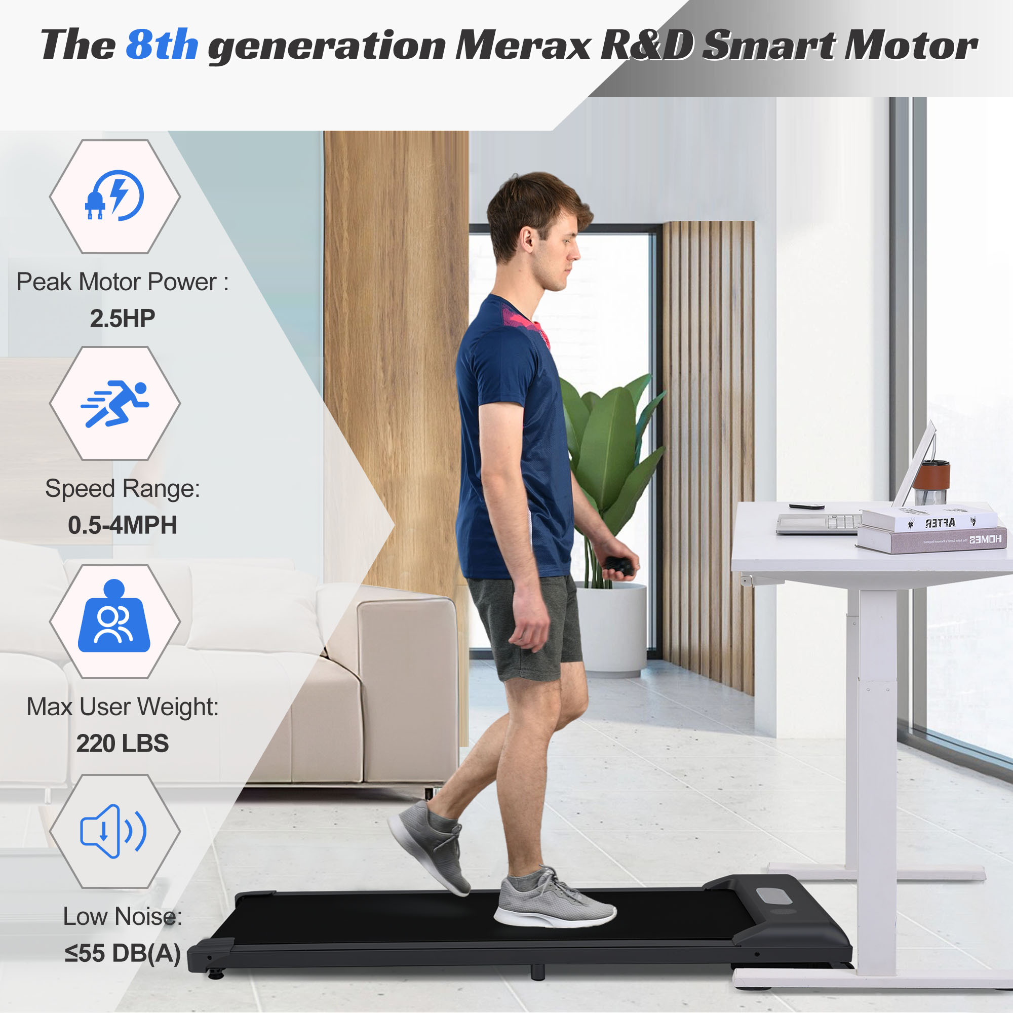 2 in 1 Under Desk Electric Treadmill 2.5HP, Remote Control, Display, Walking Jogging Running Machine Fitness Equipment for Home Gym Office