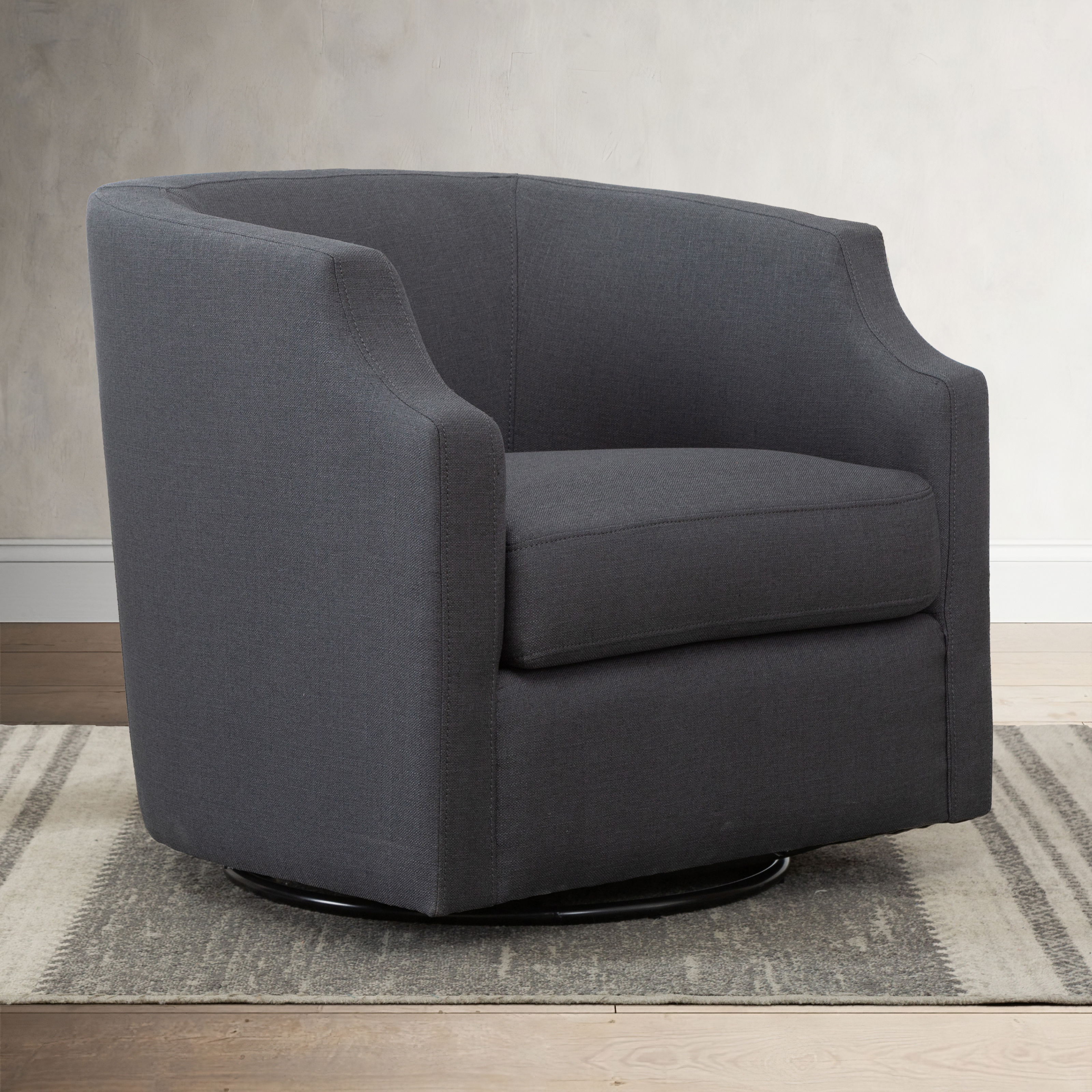 Isabelle Ashen Grey Swivel Glider Barrel Chair