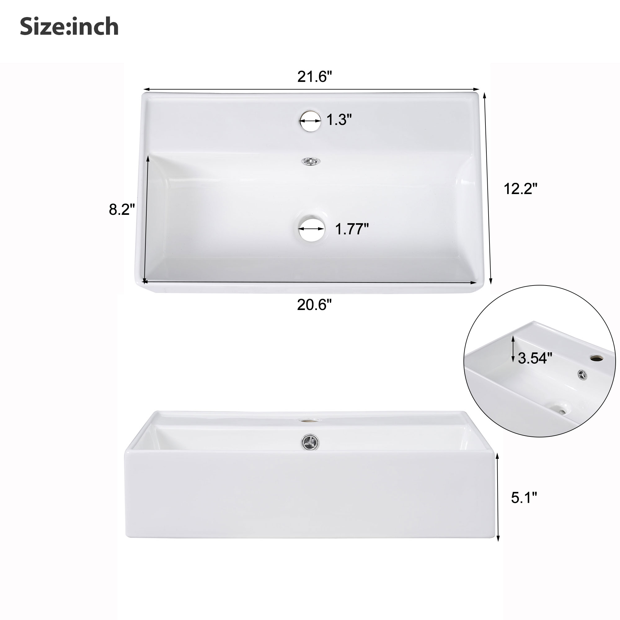 21.6" white Bathroom vanity, Combo Cabinet, Bathroom Storage Cabinet, Single Ceramic Sink, Left side storage