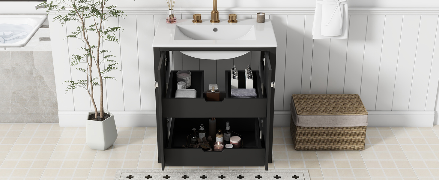 30inch Freestanding Bathroom Vanity Combo with Ceramic Sink Shaker Style  Vanities -2 Doors and 2 Drawers