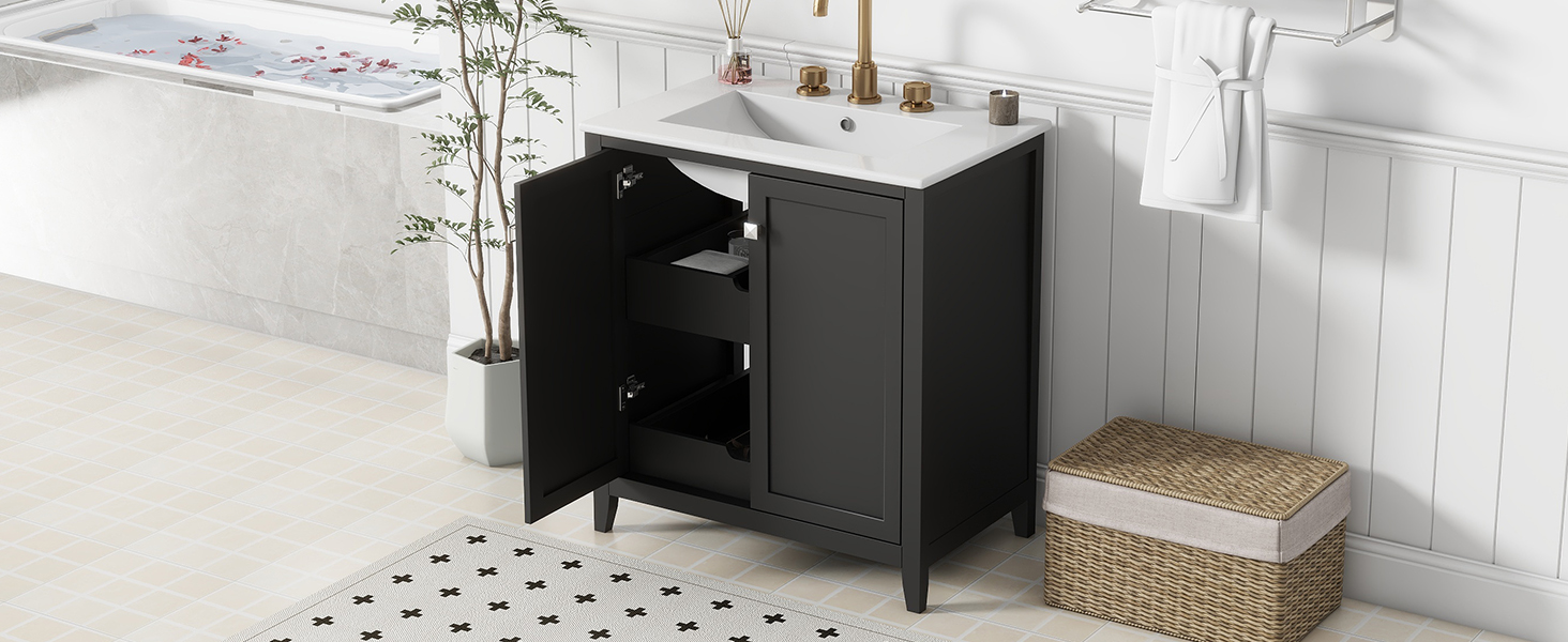 30inch Freestanding Bathroom Vanity Combo with Ceramic Sink Shaker Style  Vanities -2 Doors and 2 Drawers