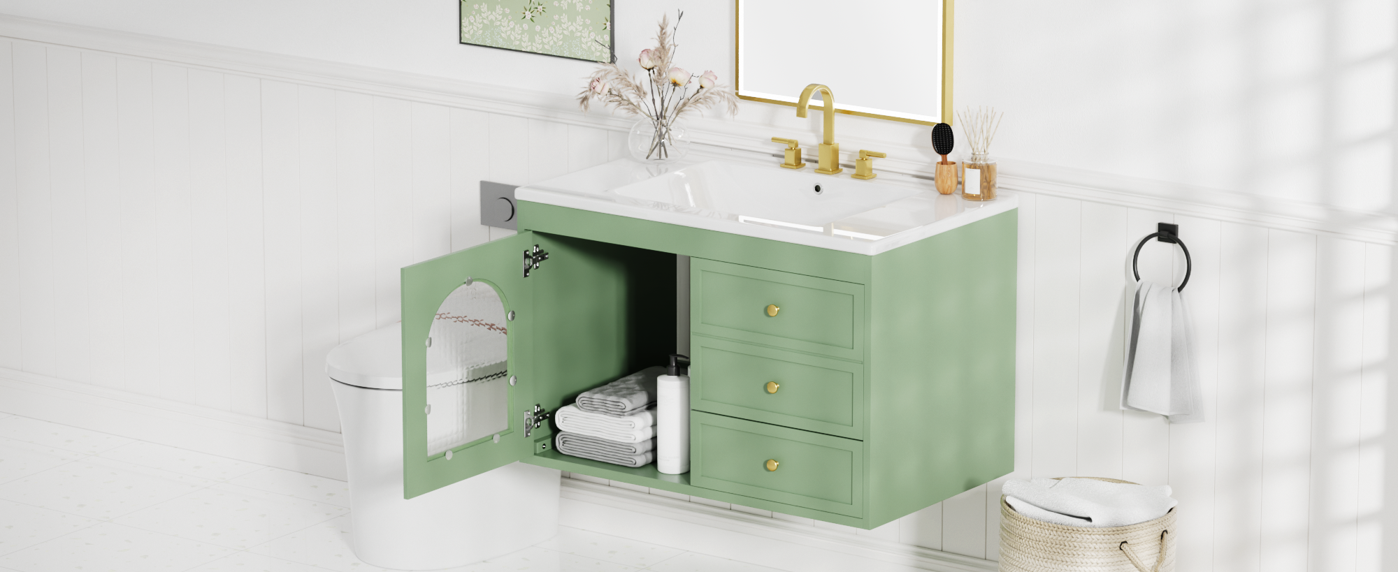 30x18x19.6 Inches Elegant Floating Bathroom Vanity Sink and Cabinet Combo - 1 Door and 2 Drawers