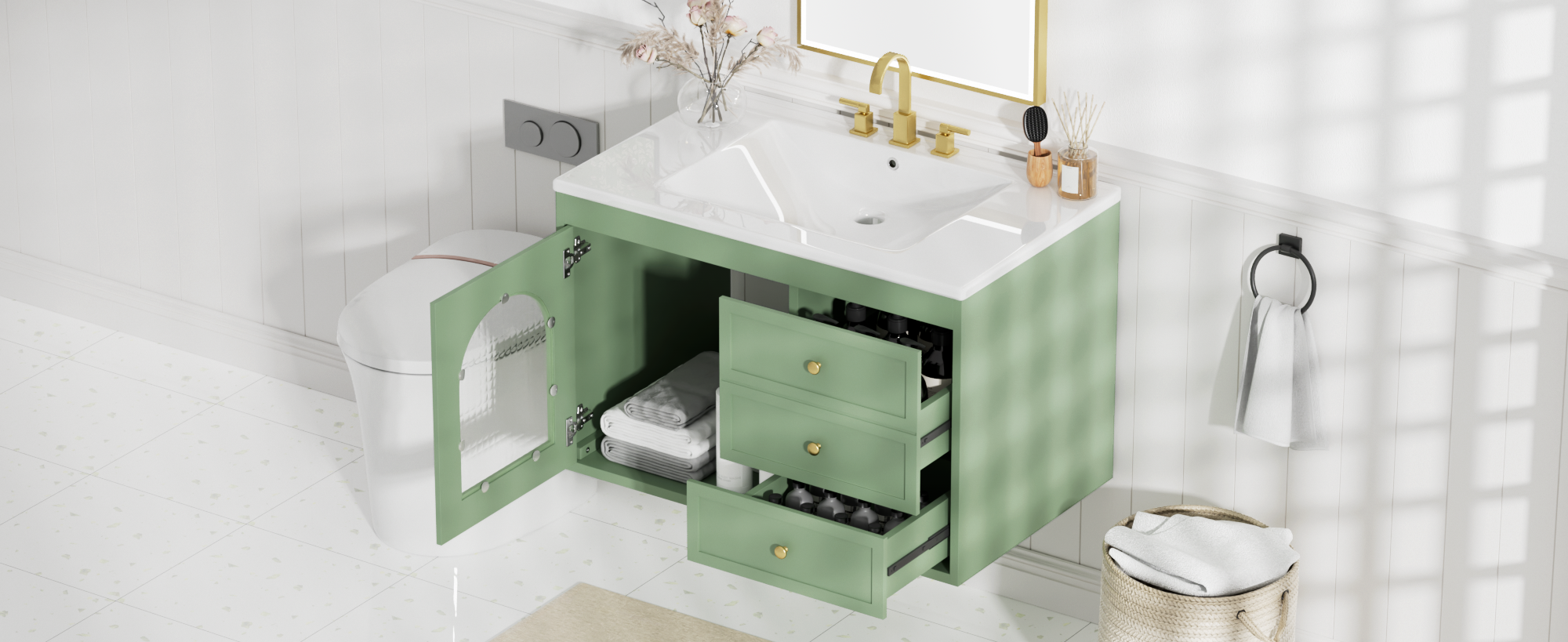 30x18x19.6 Inches Elegant Floating Bathroom Vanity Sink and Cabinet Combo - 1 Door and 2 Drawers