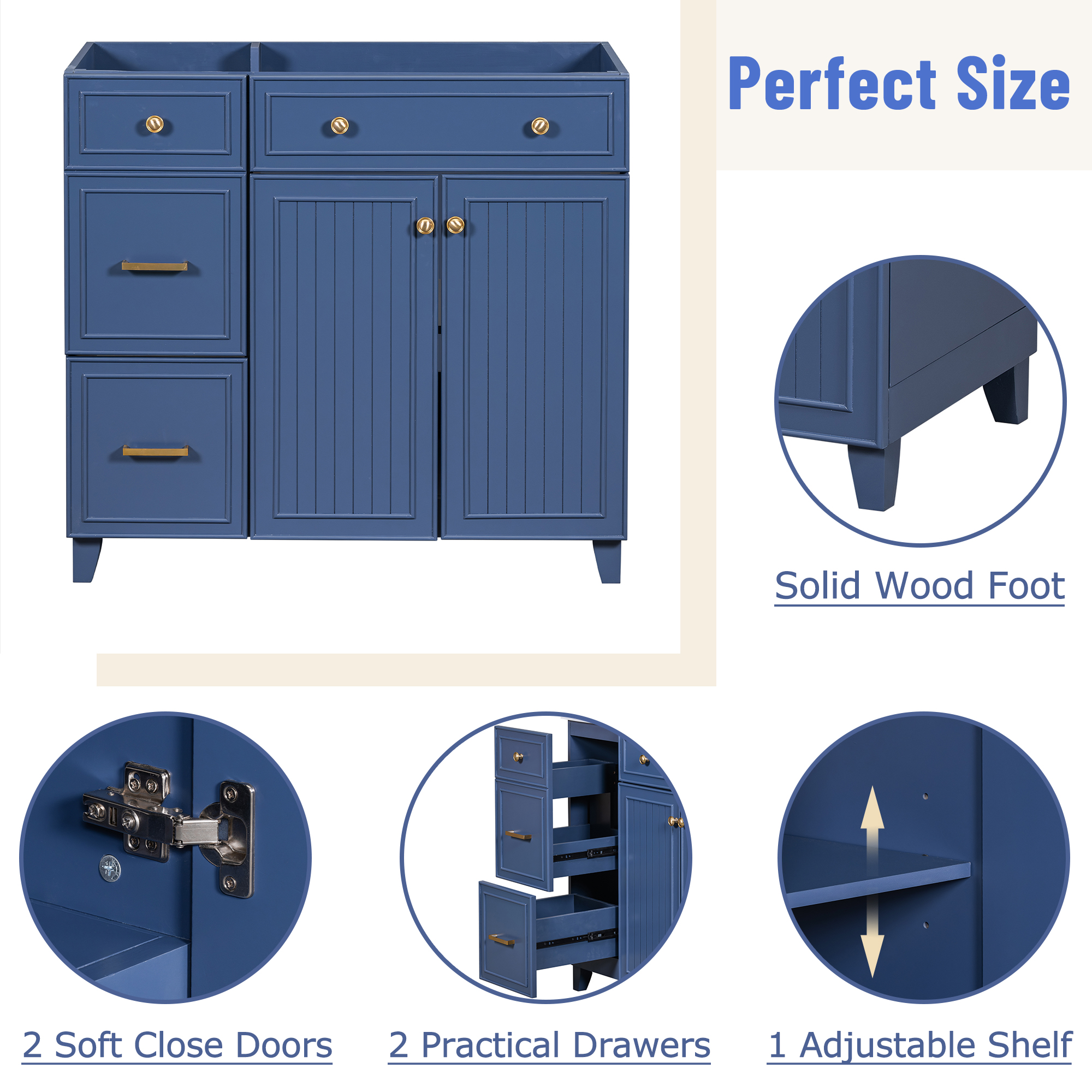 [Cabinet Only] 36" Blue Bathroom Vanity(Sink not included)