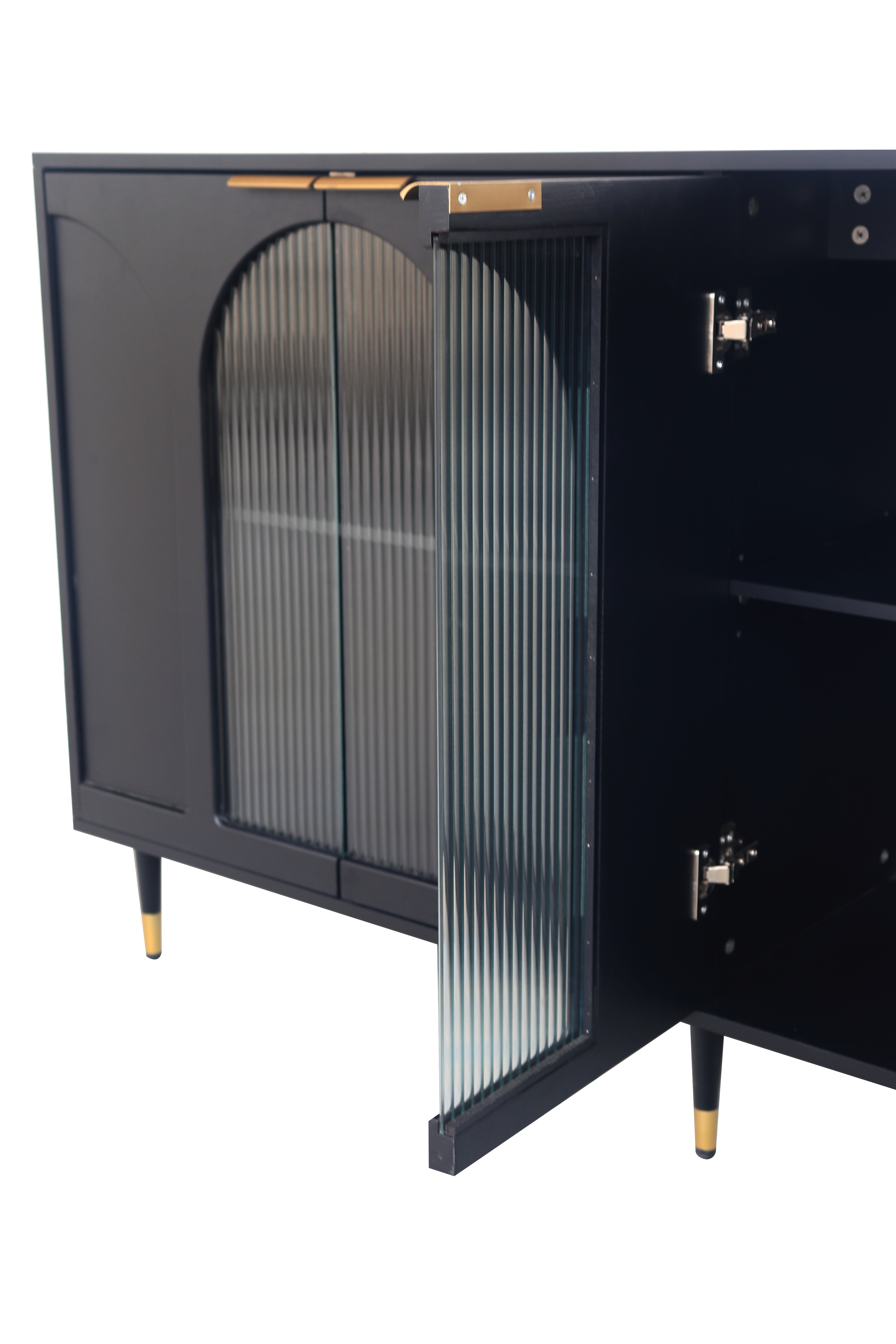 Accent Cabinet Black Lacquered Wooden Cabinet with 4 Glass Doors Sideboard Buffet Server Cabinet Storage Cabinet, for Living Room, Entryway, Hallway, Office, Kitchen and Dining Room