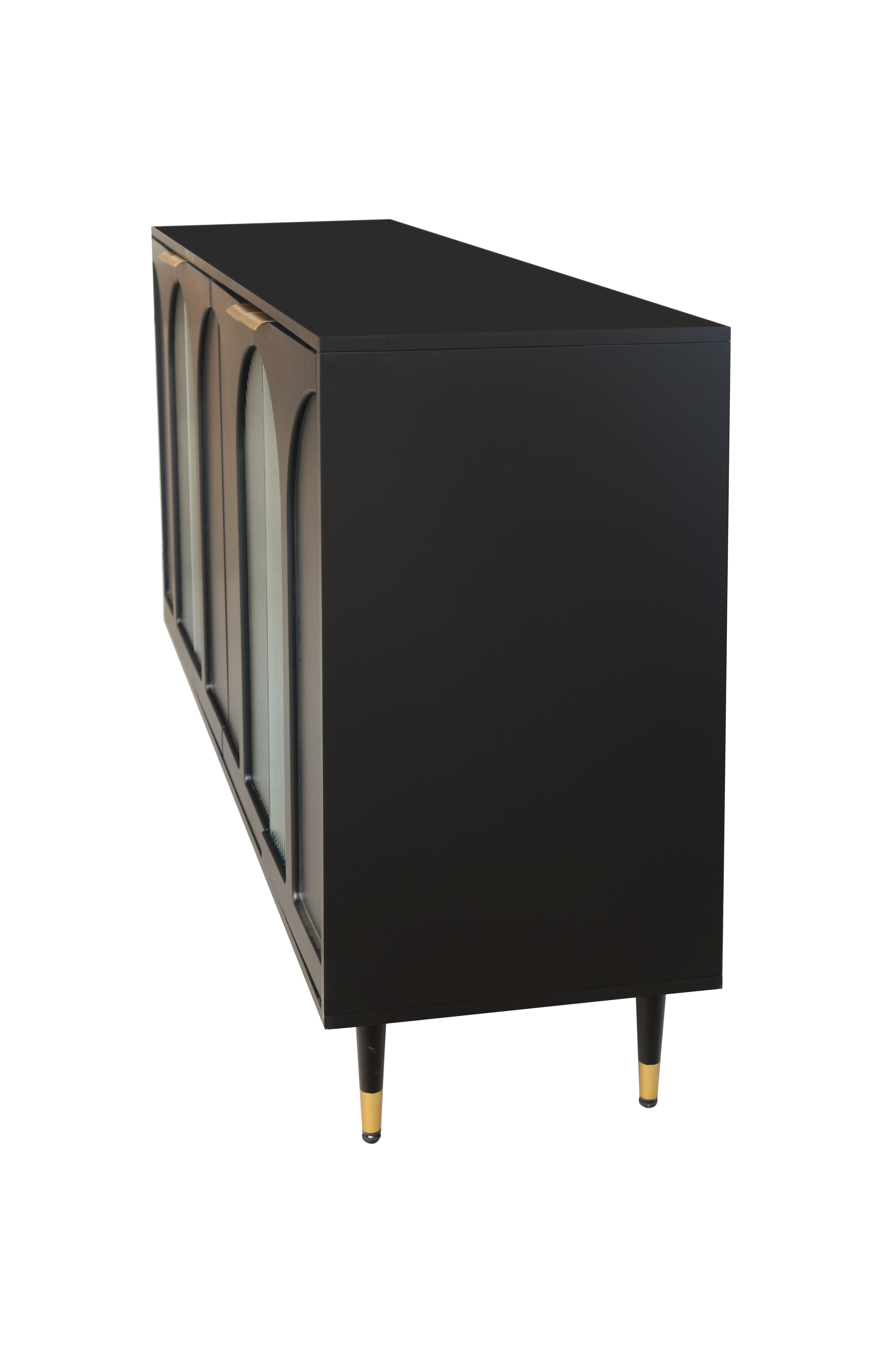 Accent Cabinet Black Lacquered Wooden Cabinet with 4 Glass Doors Sideboard Buffet Server Cabinet Storage Cabinet, for Living Room, Entryway, Hallway, Office, Kitchen and Dining Room