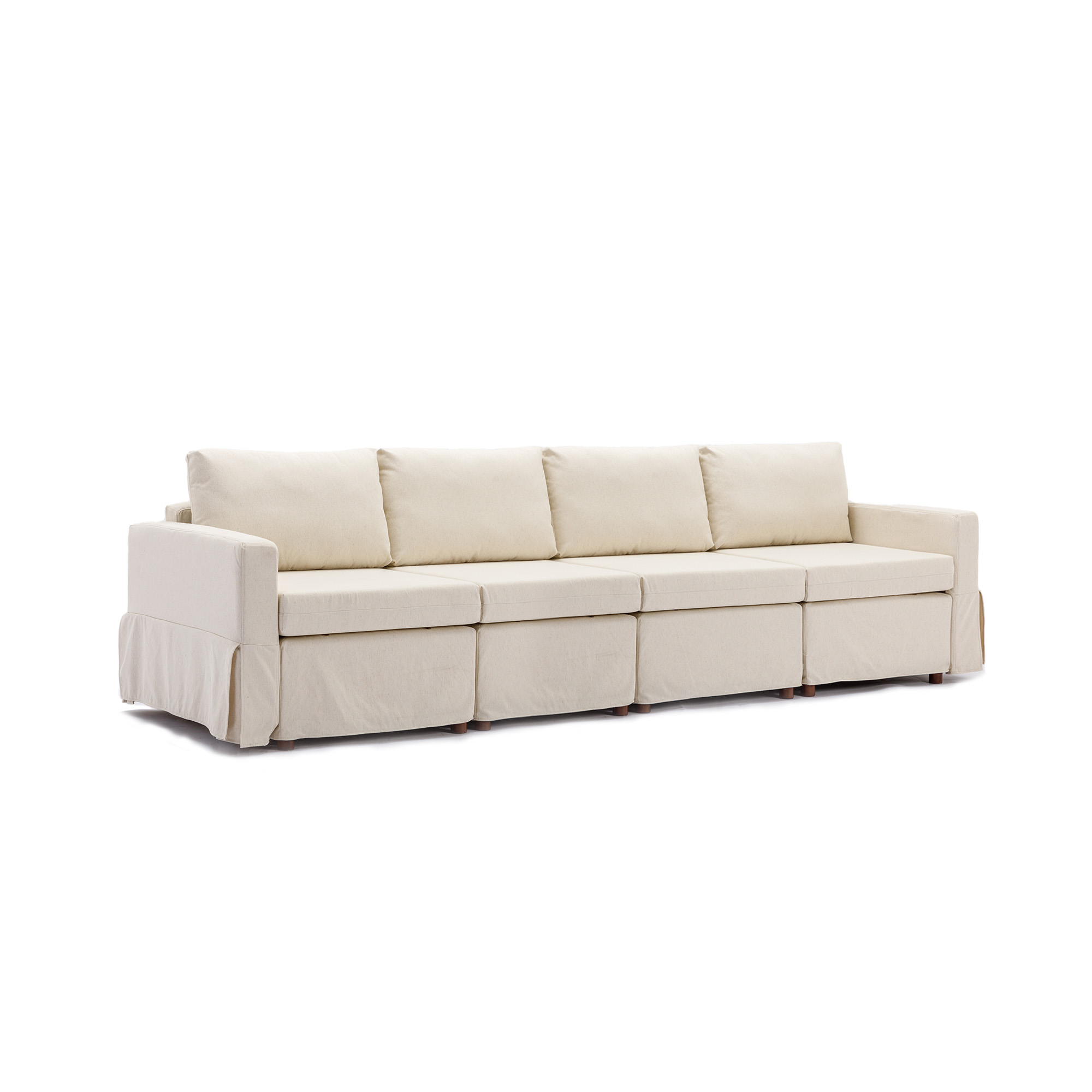 4 Seat Module Sectional Sofa Couch,Seat Cushion and Back Cushion Removable and Washable,Linen Fabric Cover,Cream