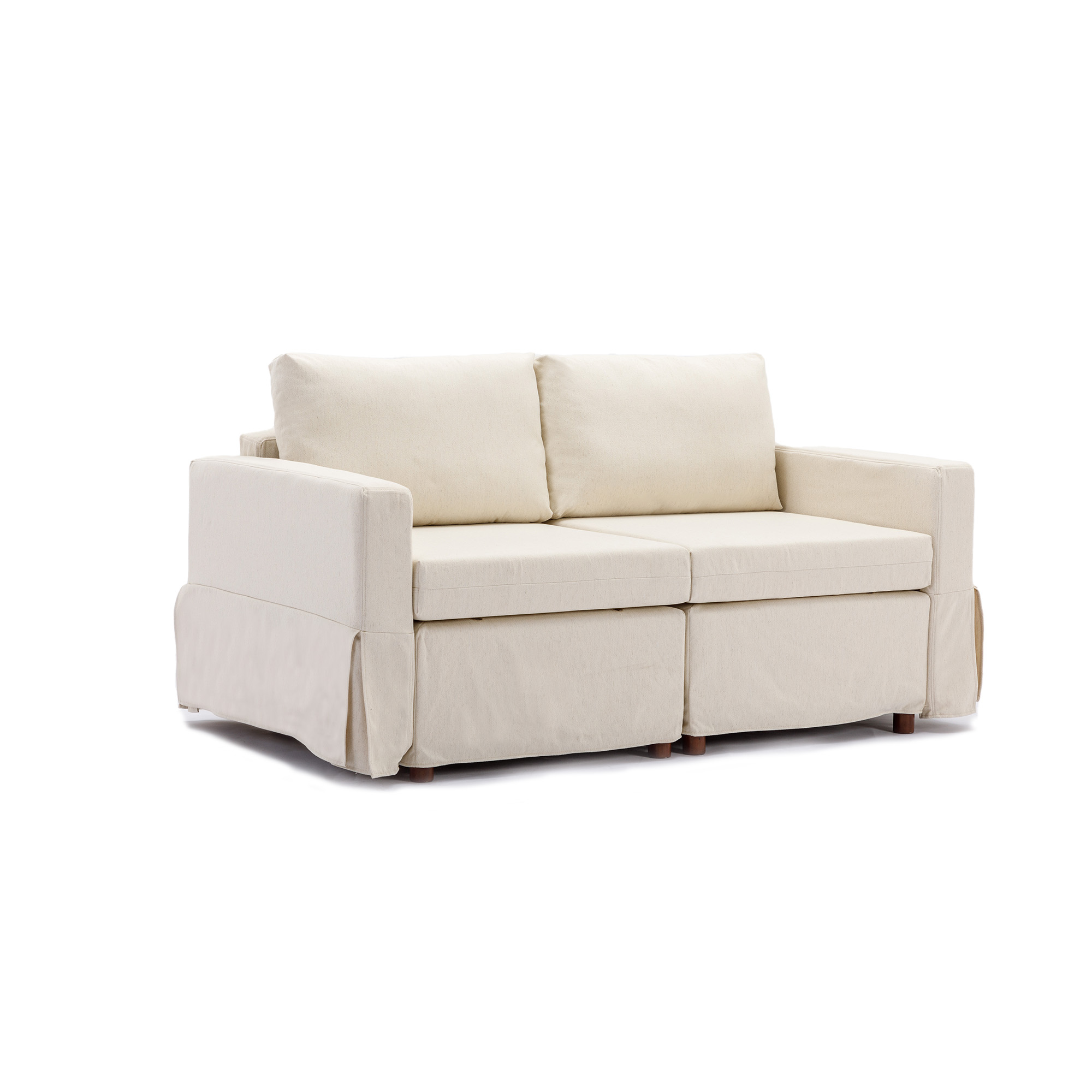 2 Seat Module Sectional Sofa Couch,Seat Cushion and Back Cushion Removable and Washable,Linen Fabric Cover,Cream