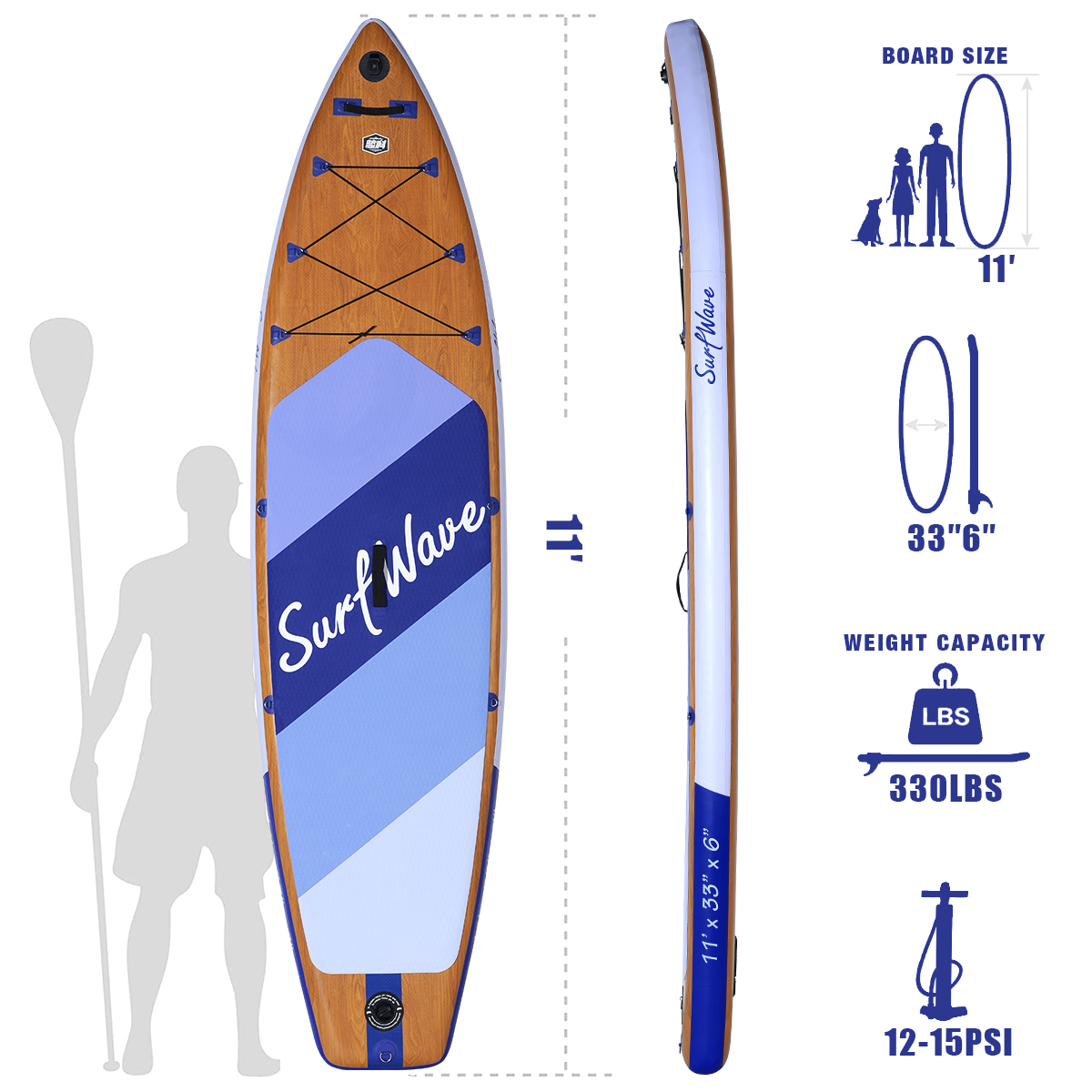 Inflatable Stand Up Paddle Board 11'x34"x6" With Accessories