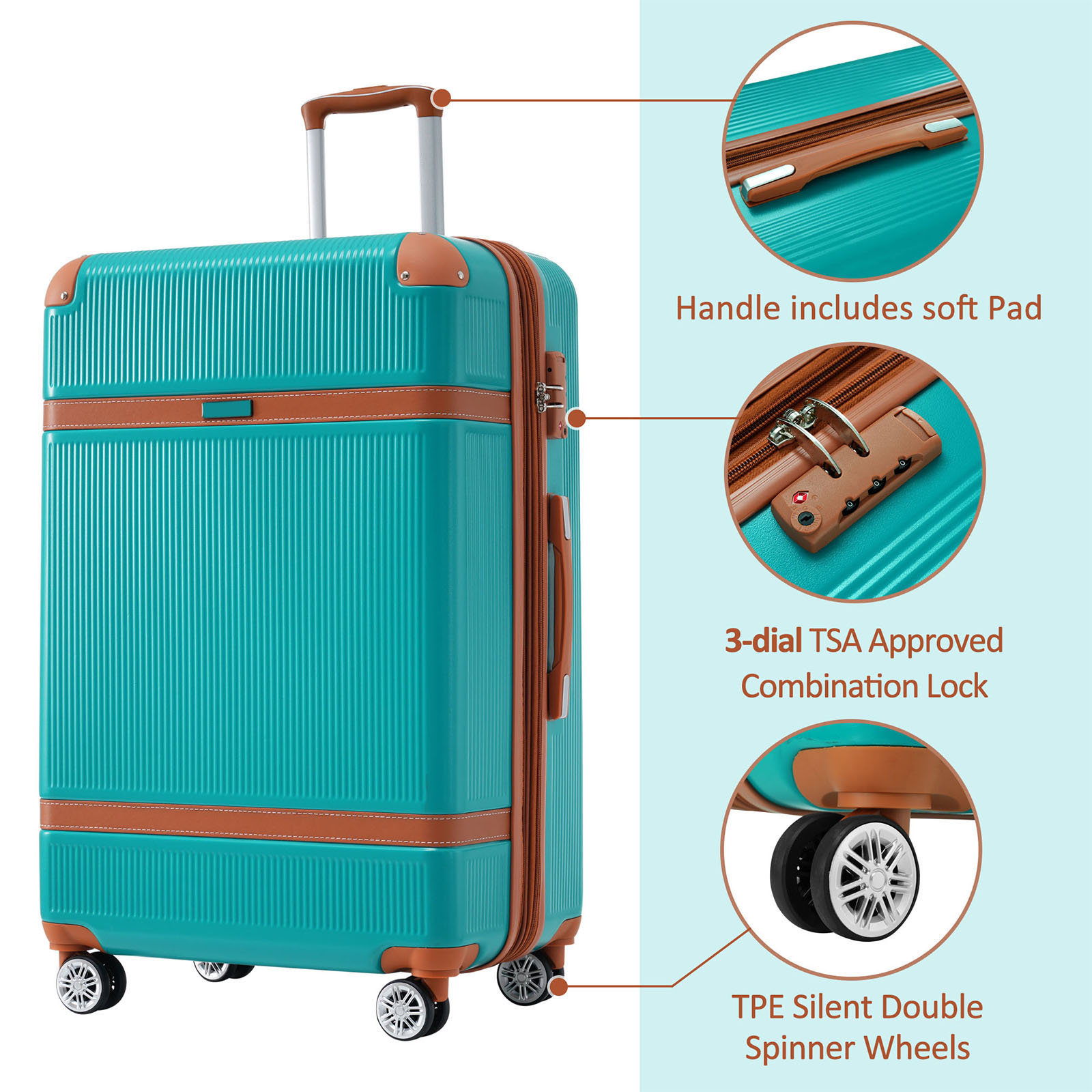 Hardshell Luggage Sets 3 Piece double spinner 8 wheels Suitcase with TSA Lock Lightweight 20''24''28''