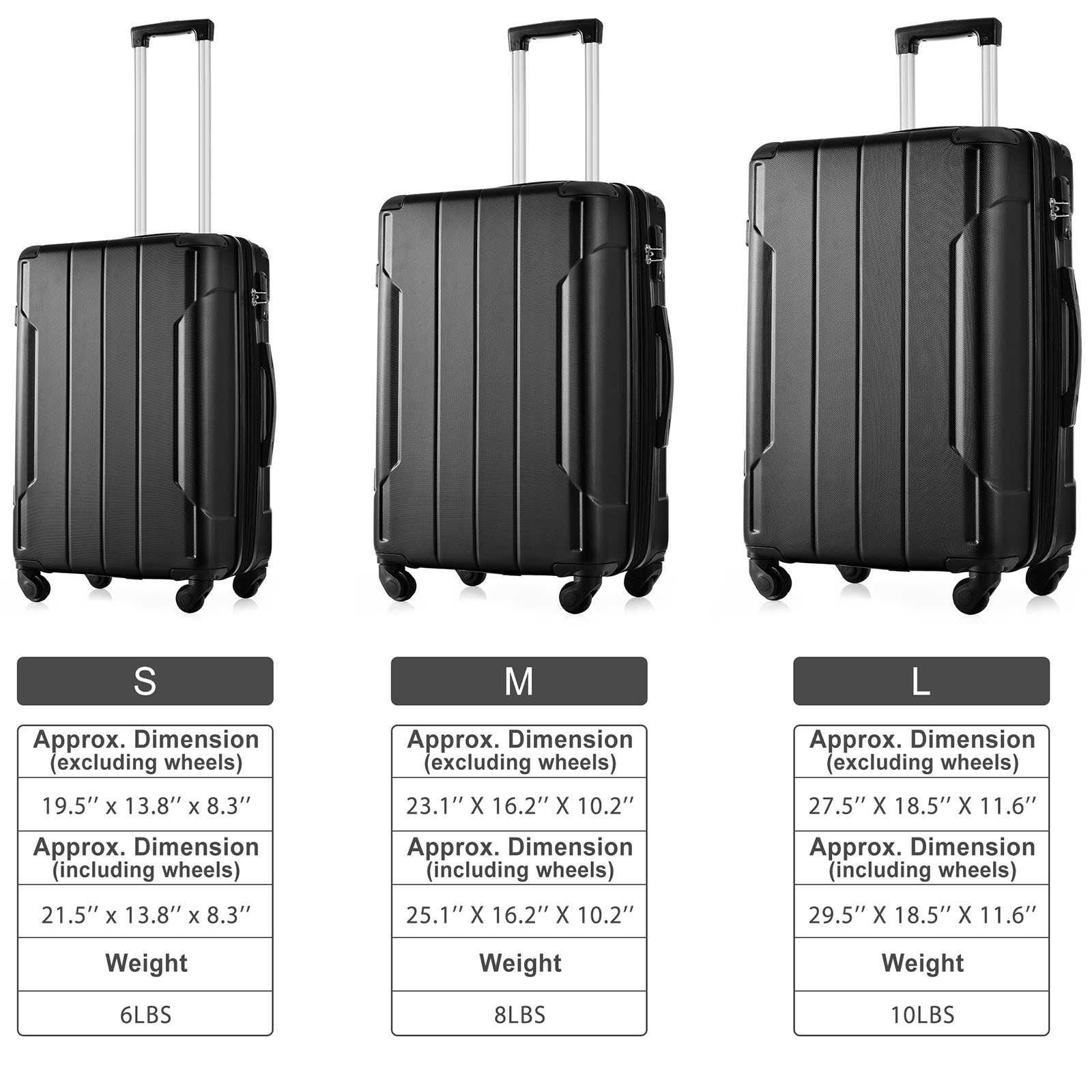 Hardshell Luggage Sets 3 Pcs Spinner Suitcase with TSA Lock Lightweight 20''24''28''