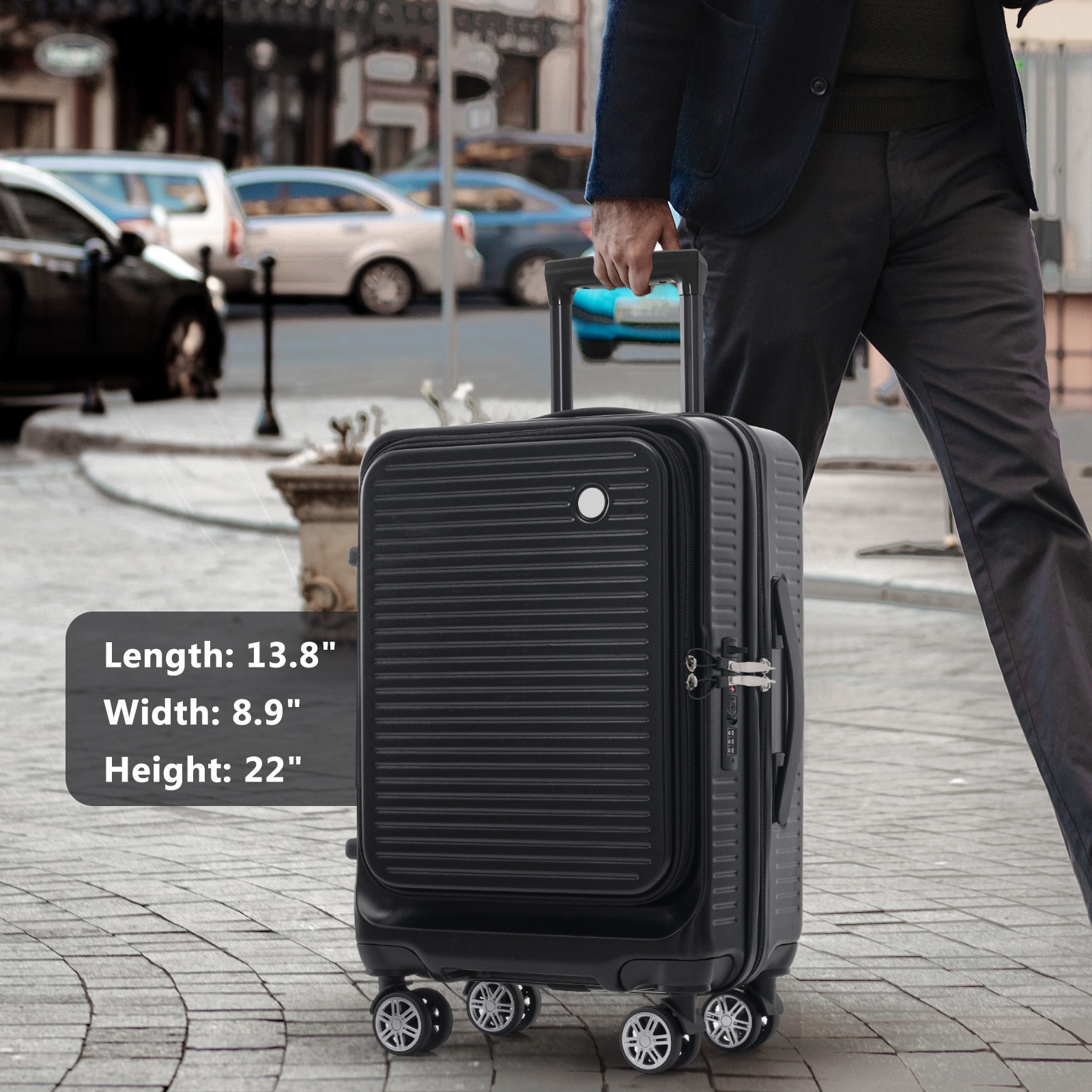 Carry-on Luggage 20 Inch Front Open Luggage Lightweight Suitcase with Front Pocket and USB Port, 1 Portable Carrying Case