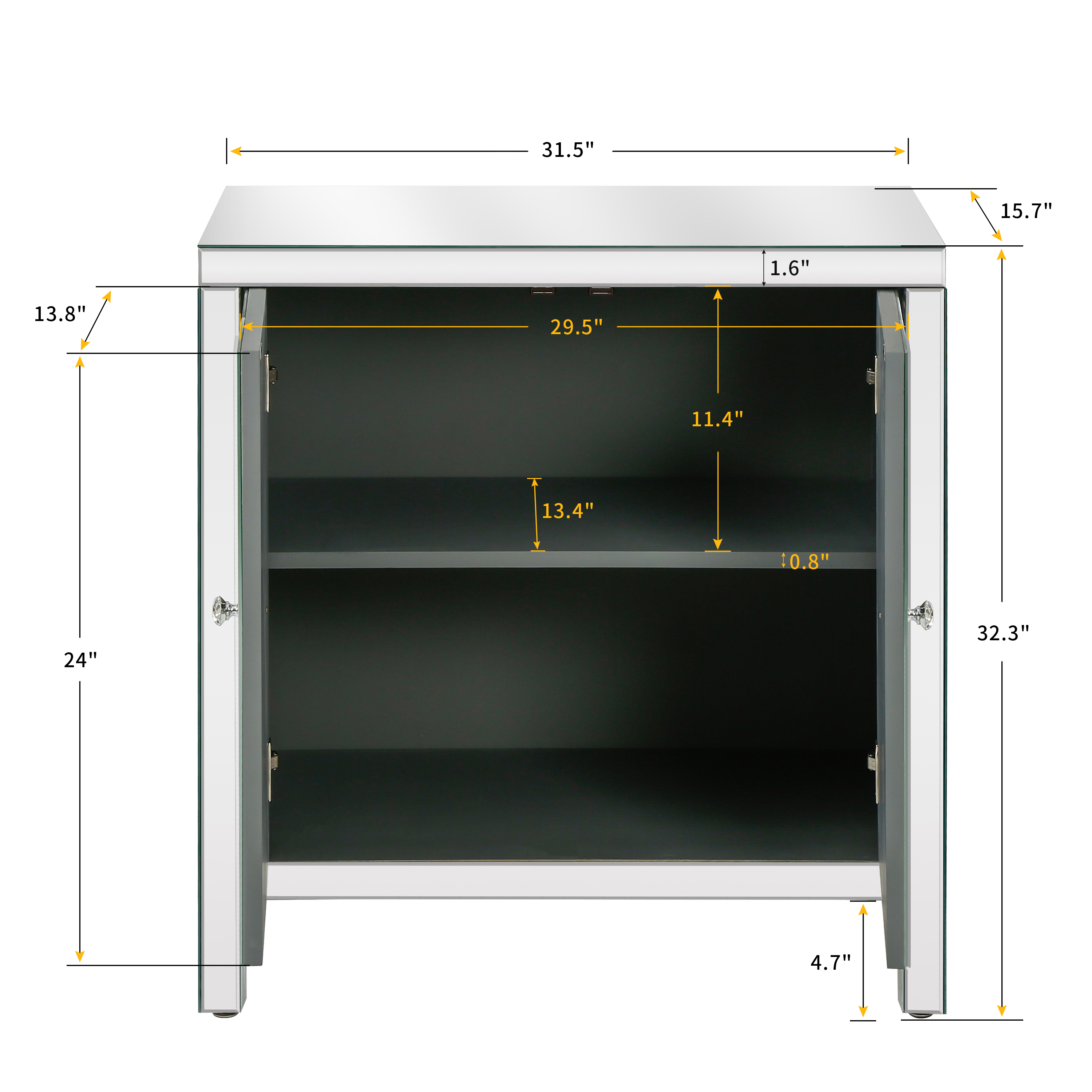 Storage Cabinet with Mirror Trim and Diamond Shape Design, Silver ,for Living Room, Dining Room, Entryway, Kitchen