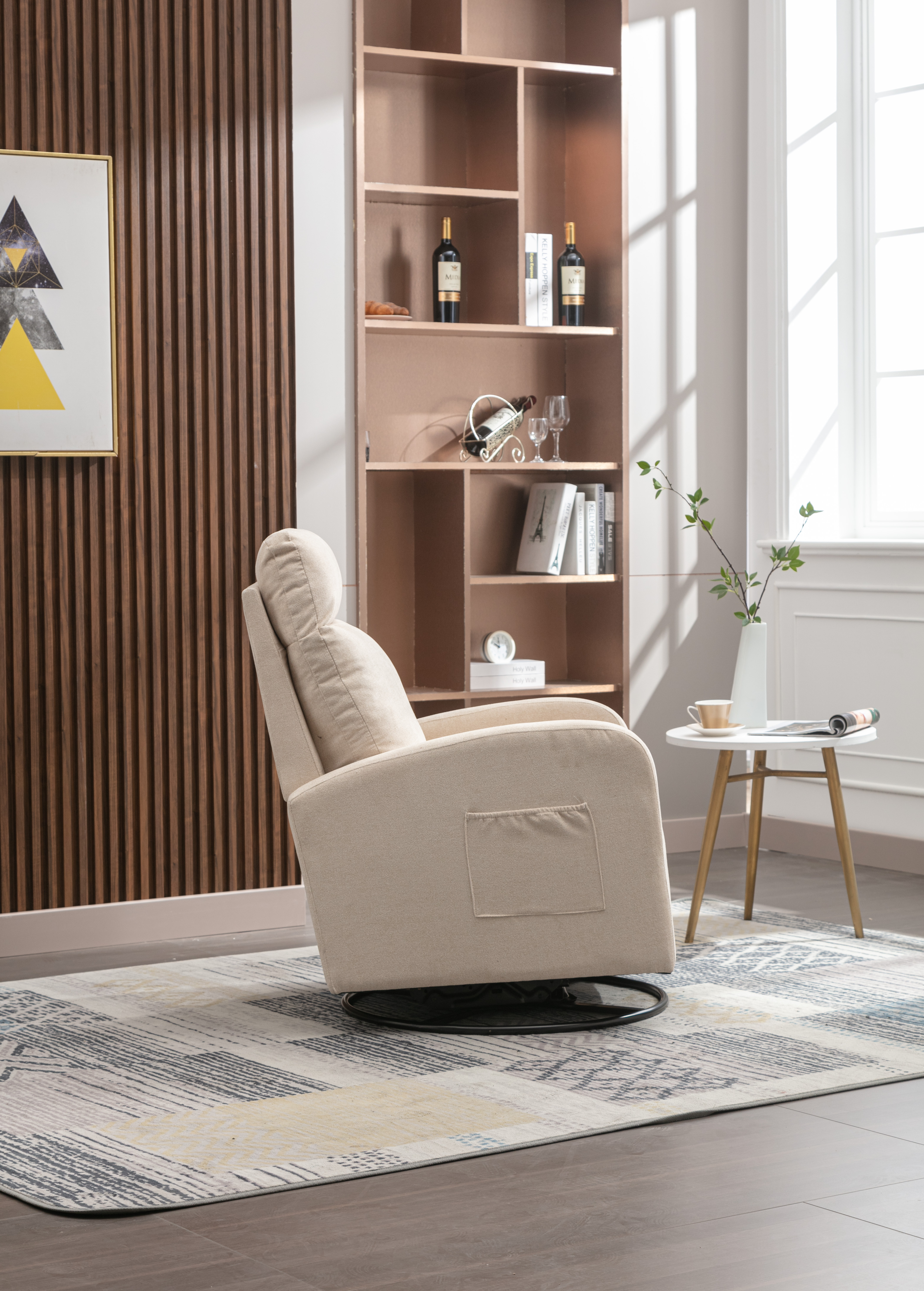 JiaDa Upholstered Swivel Glider.Rocking Chair for Nursery in Beige.Modern Style One Left Bag