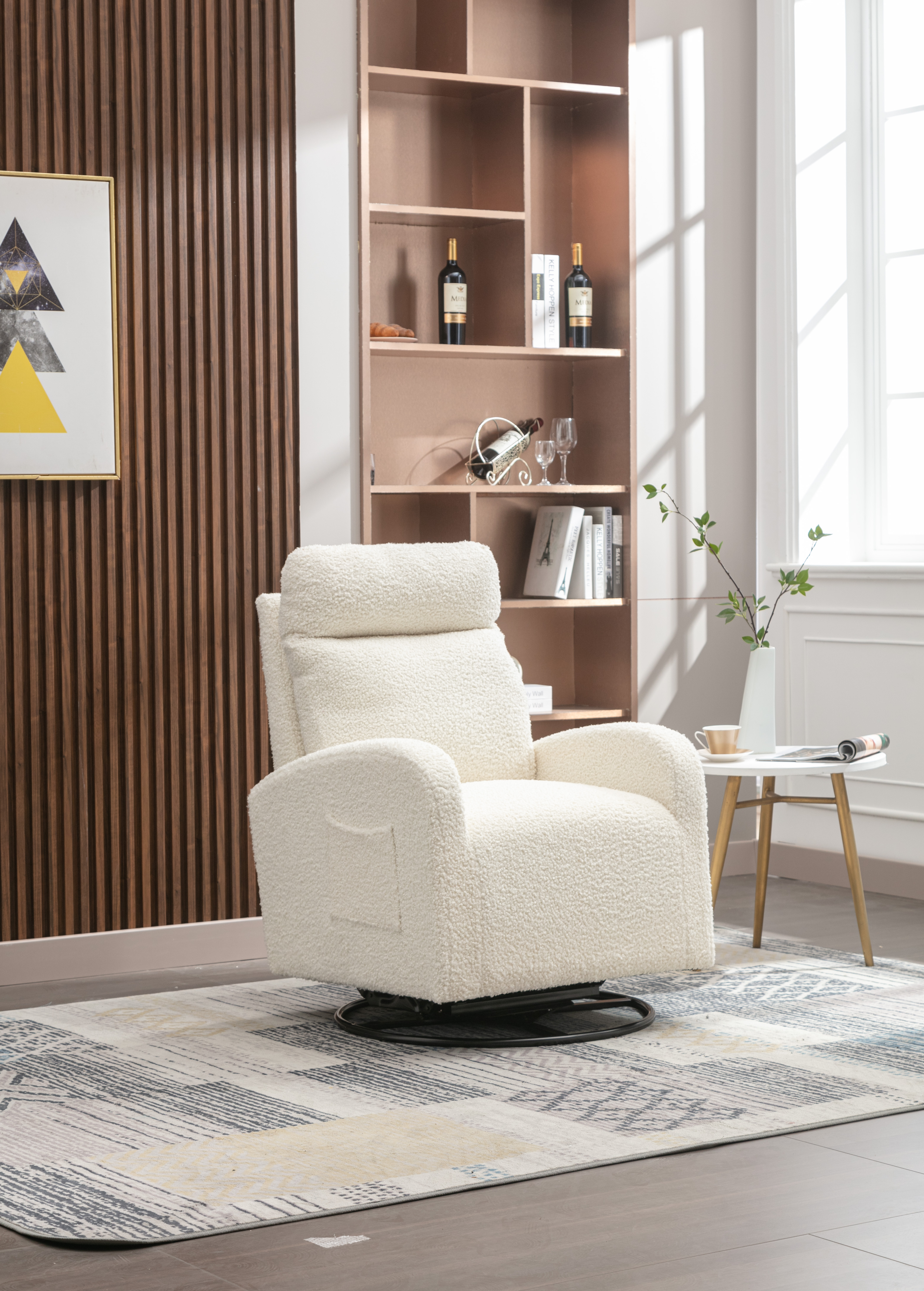 JiaDa Upholstered Swivel Glider.Rocking Chair for Nursery in White Teddy.Modern Style One Left Bag