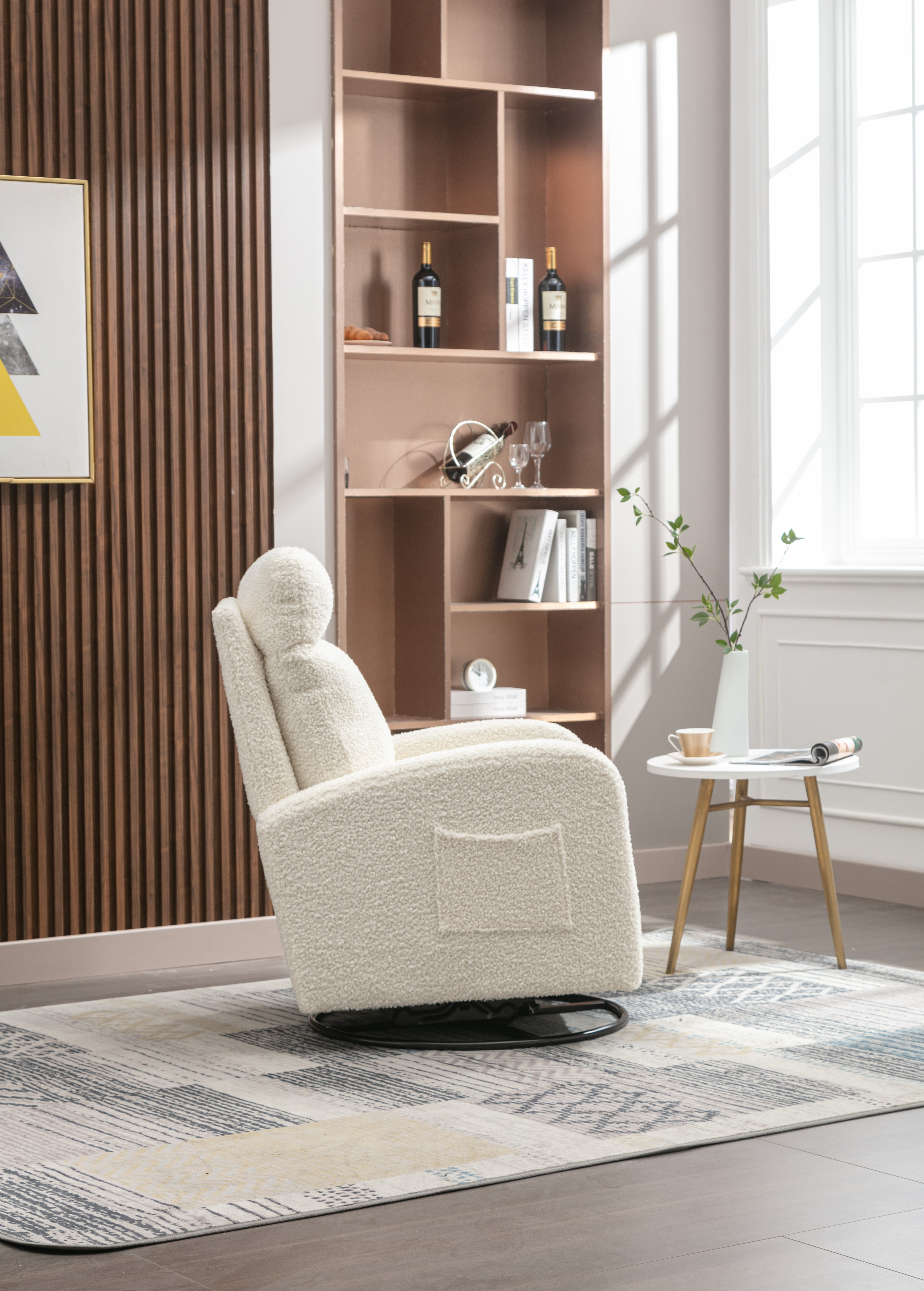 JiaDa Upholstered Swivel Glider.Rocking Chair for Nursery in White Teddy.Modern Style One Left Bag