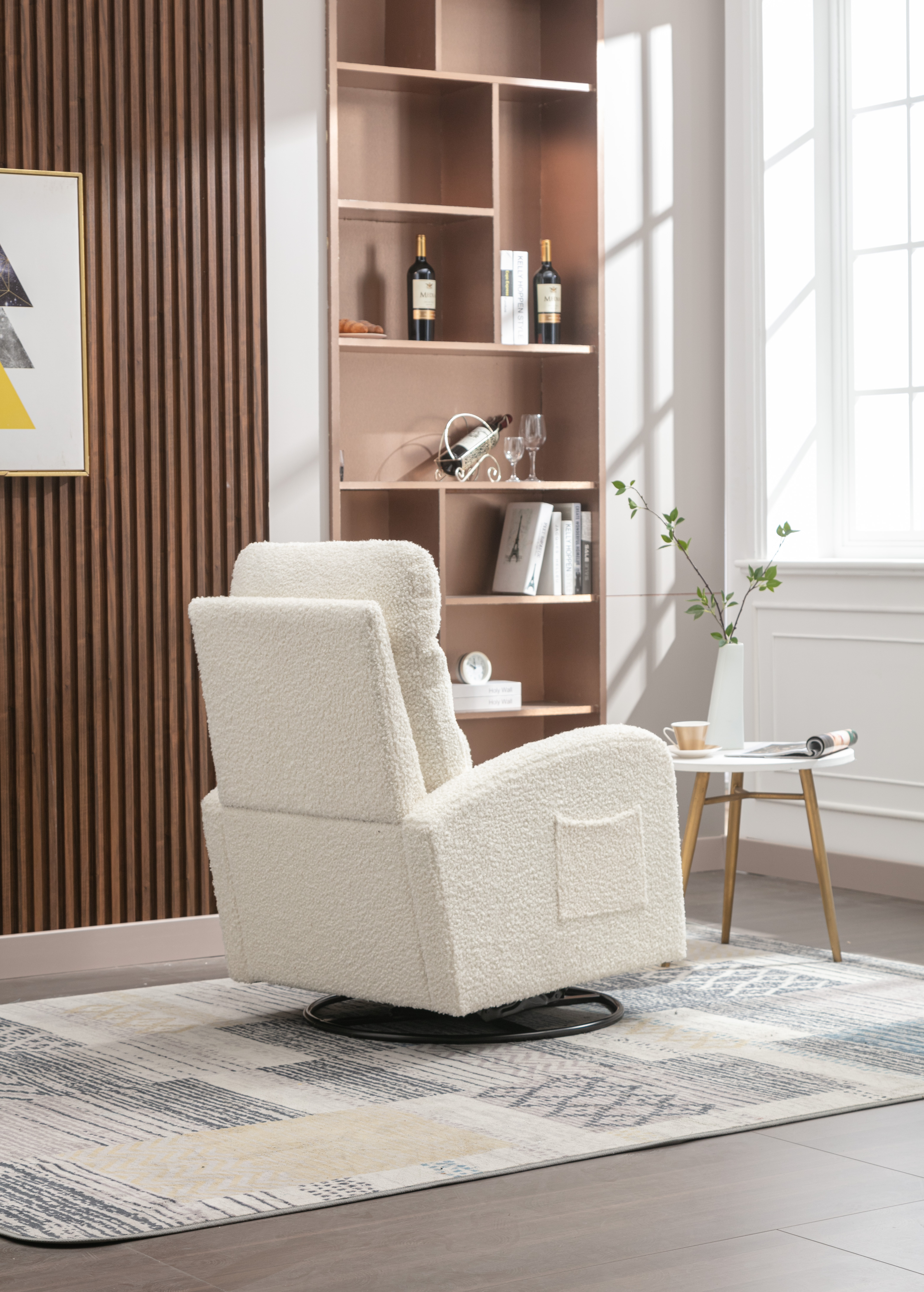 JiaDa Upholstered Swivel Glider.Rocking Chair for Nursery in White Teddy.Modern Style One Left Bag