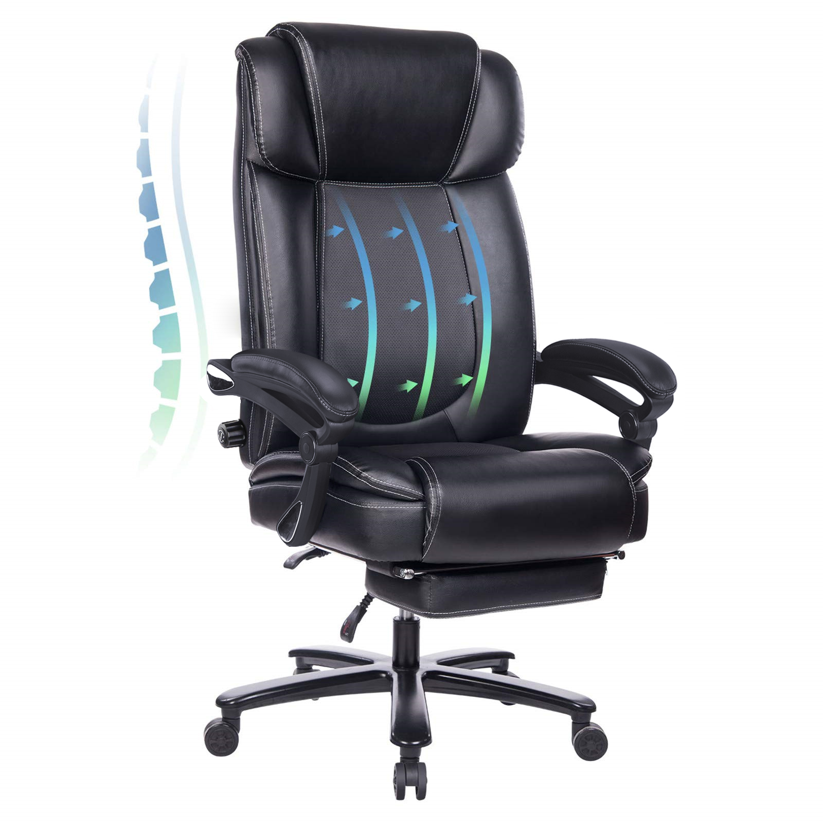 Office Chair with Footrest 400lb Big and Tall Computer Gaming Chair Ergonomic Executive High Back Reclining Leather Desk Chair with Adjustable Lumbar Support and Heavy Duty Metal Base