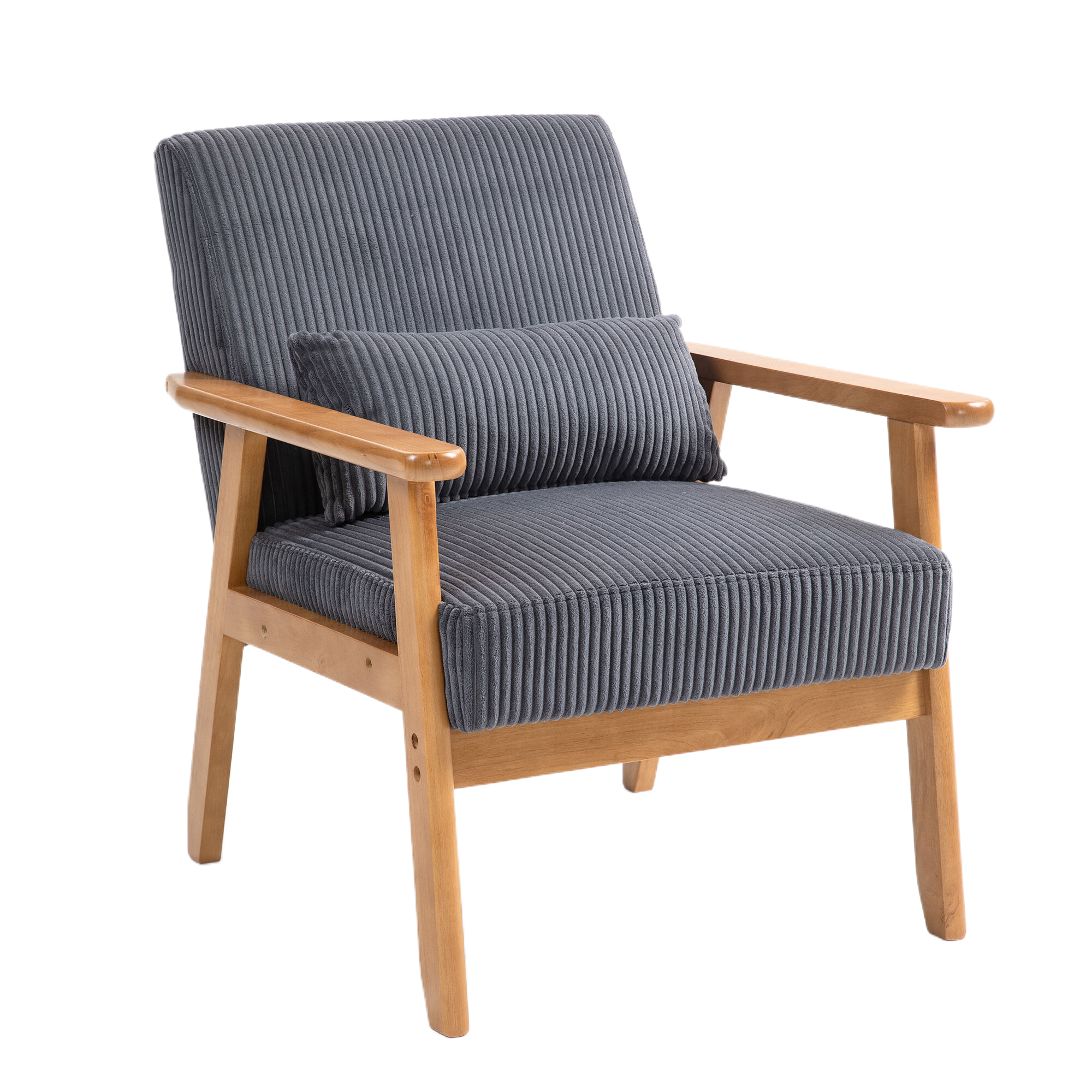 Chaise de loisirs avec accoudoirs et pieds en bois massif, chaise de loisirs, cadre en bois, velours, l, pieds en bois de caoutchouc massif, chaise d'accent de style mid-century moderne, pour salon, chambre, studio