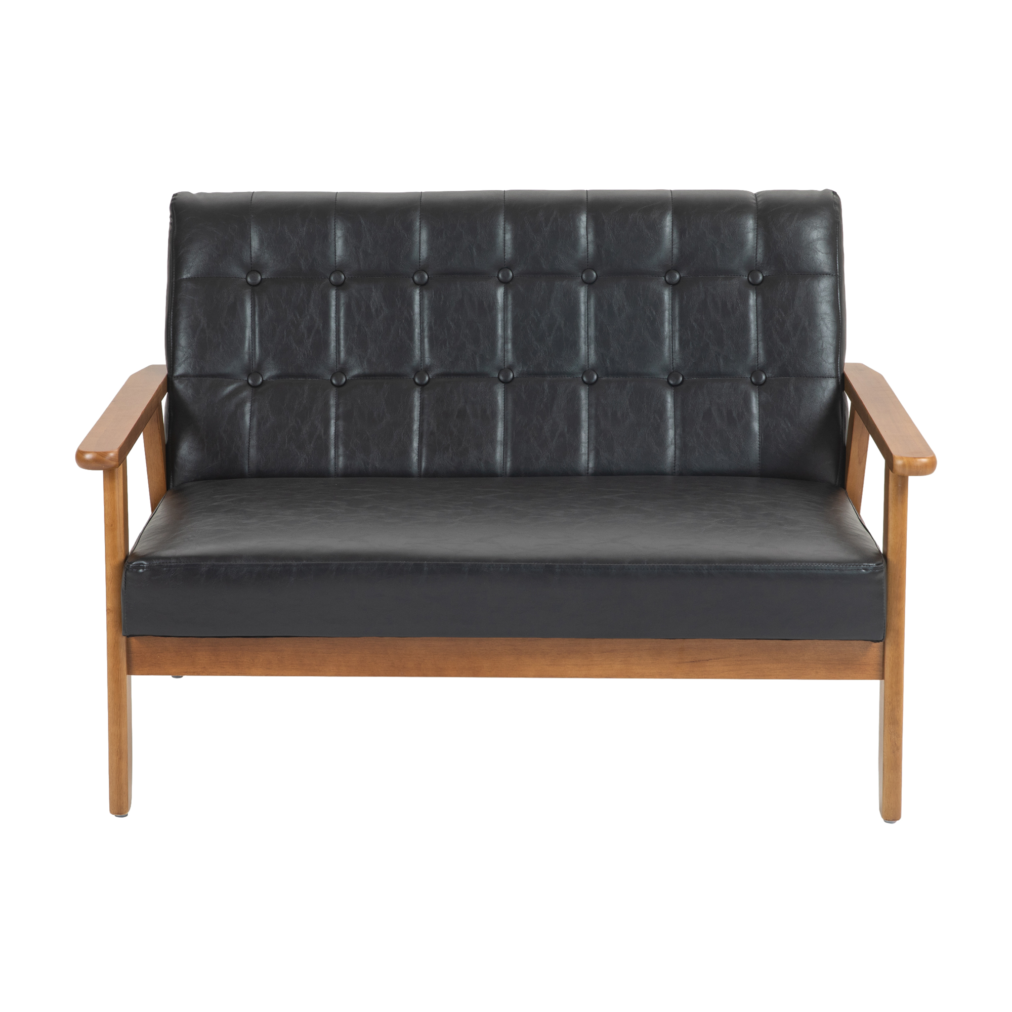 COOLMORE Mid-Century Modern Solid Loveseat Sofa Upholstered Pu Leather Loveseat, 2-Seat Upholstered Loveseat Sofa Modern Couch