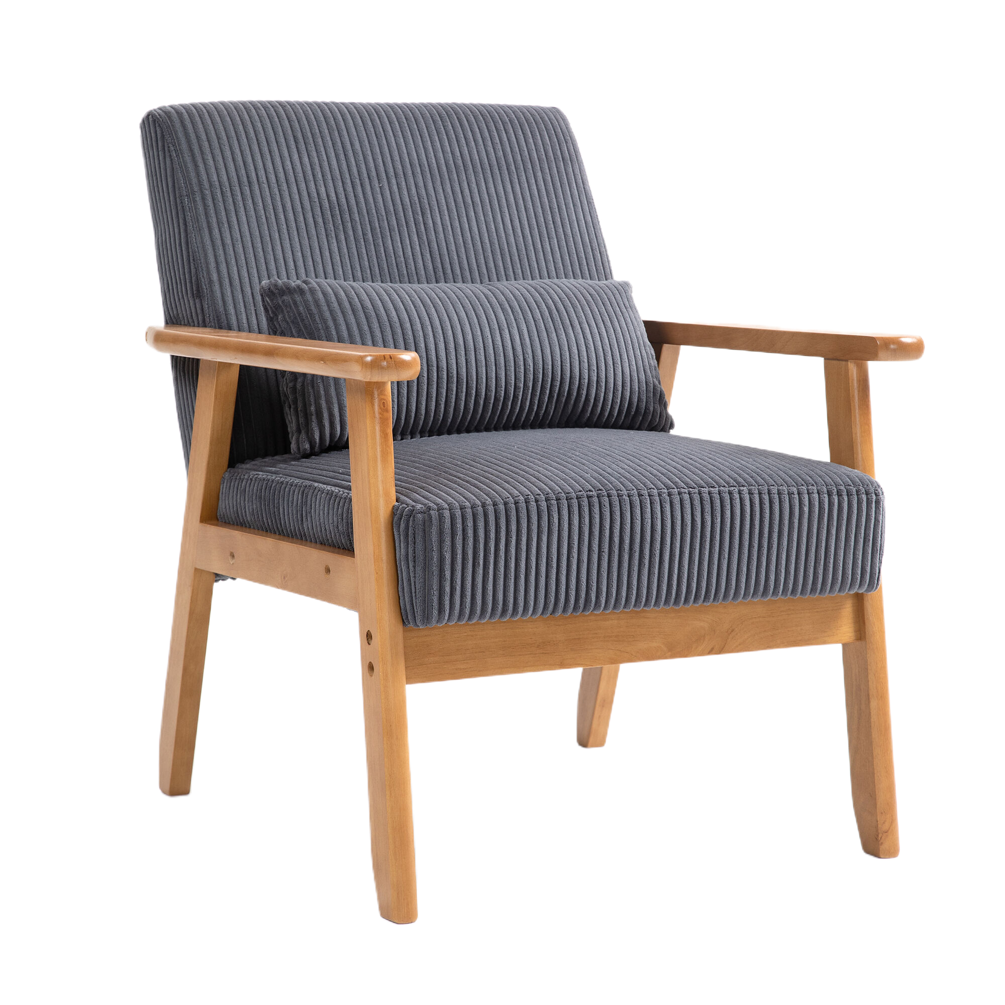 Chaise de loisirs avec accoudoirs et pieds en bois massif, chaise de loisirs, cadre en bois, velours, l, pieds en bois de caoutchouc massif, chaise d'accent de style mid-century moderne, pour salon, chambre, studio