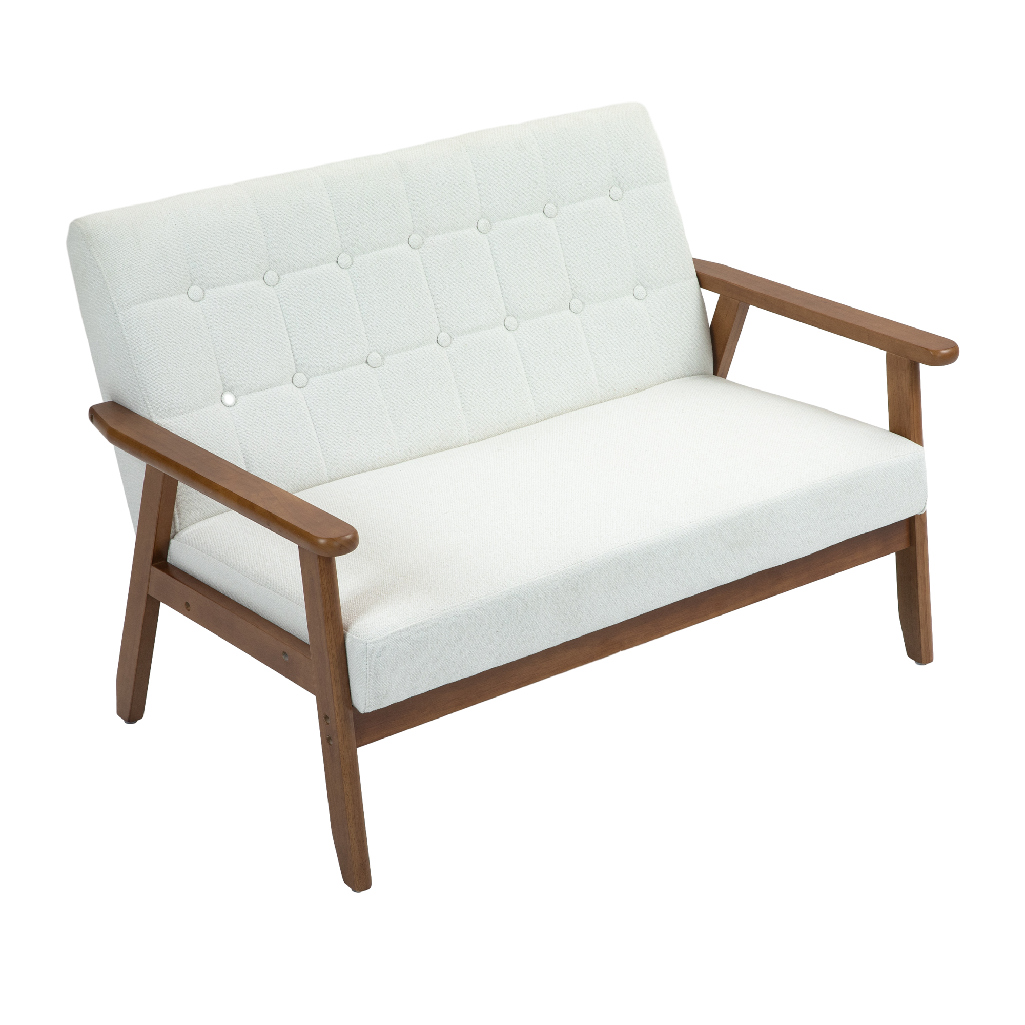 COOLMORE Mid-Century Modern Solid Loveseat Sofa Upholstered Linen Loveseat, 2-Seat Upholstered Loveseat Sofa Modern Couch