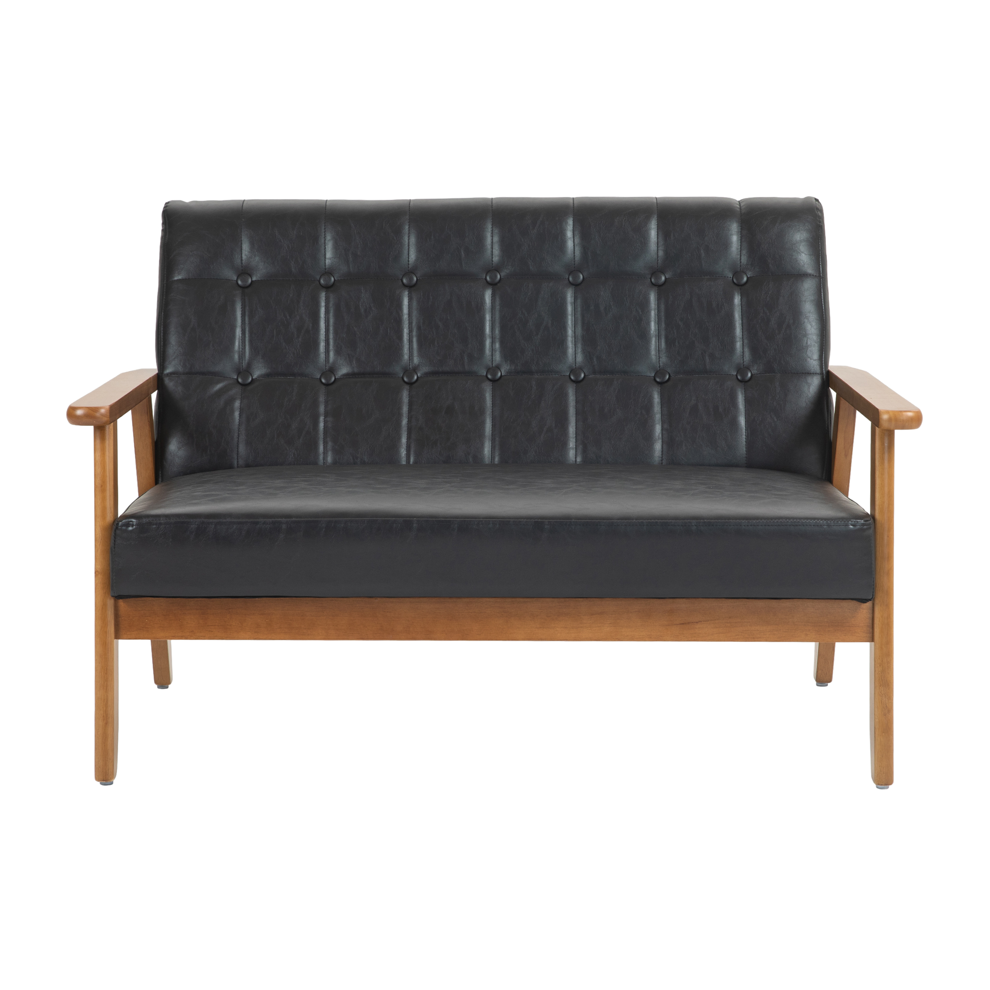 COOLMORE Mid-Century Modern Solid Loveseat Sofa Upholstered Pu Leather Loveseat, 2-Seat Upholstered Loveseat Sofa Modern Couch