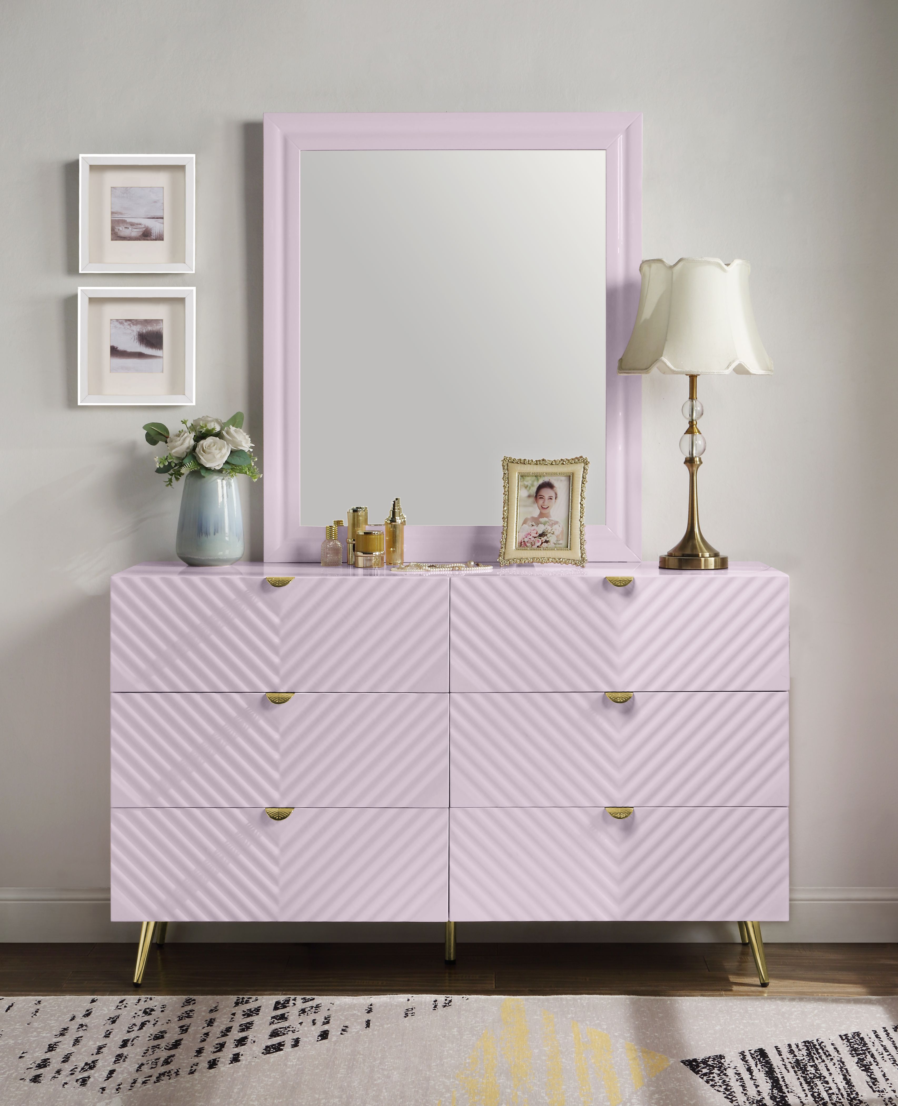 ACME Gaines Dresser, Pink High Gloss Finish BD02665 Not include mirror