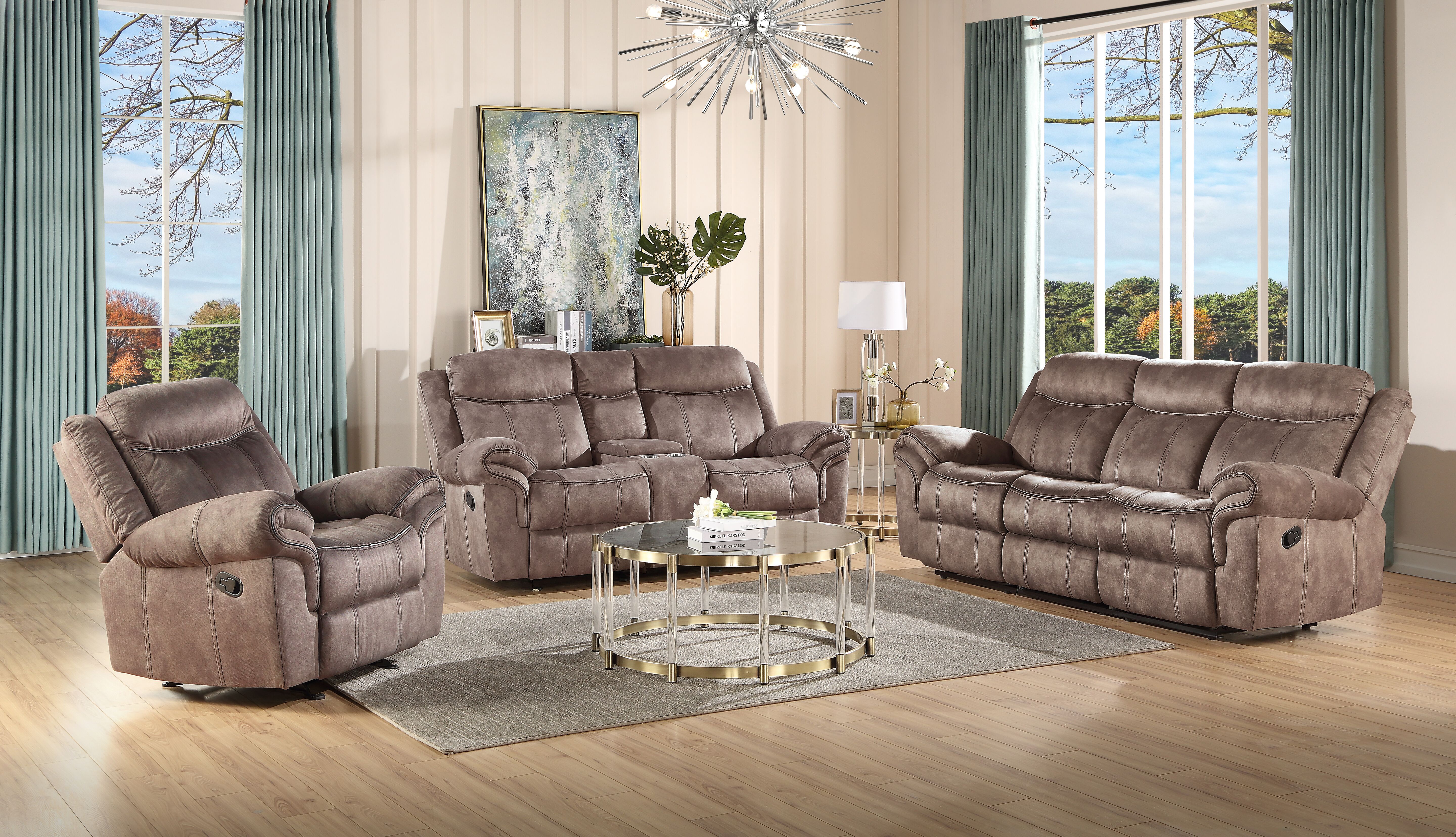 ACME Zubaida Loveseat w/Console (Glider & Motion), 2-Tone Chocolate Velvet 55021